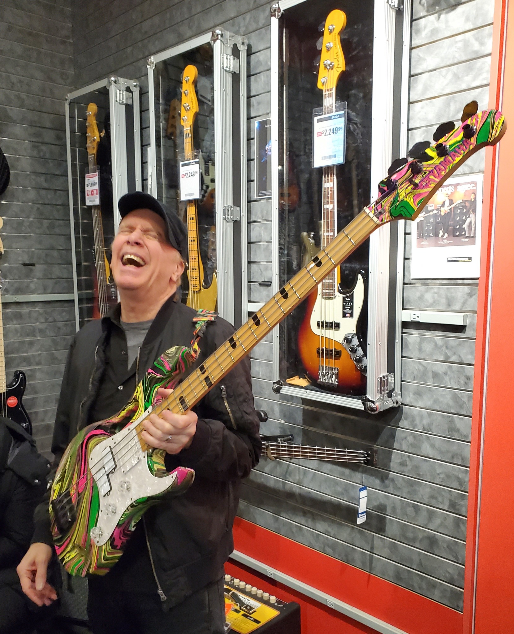 Yamaha Attitude basses customized with Monkey Grip and swirl paint