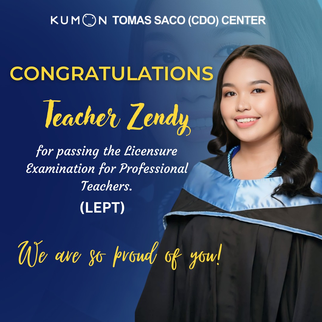 Kumon - Congratulations, TEACHER ZENDY, on passing the LEPT! 👏 We are ...