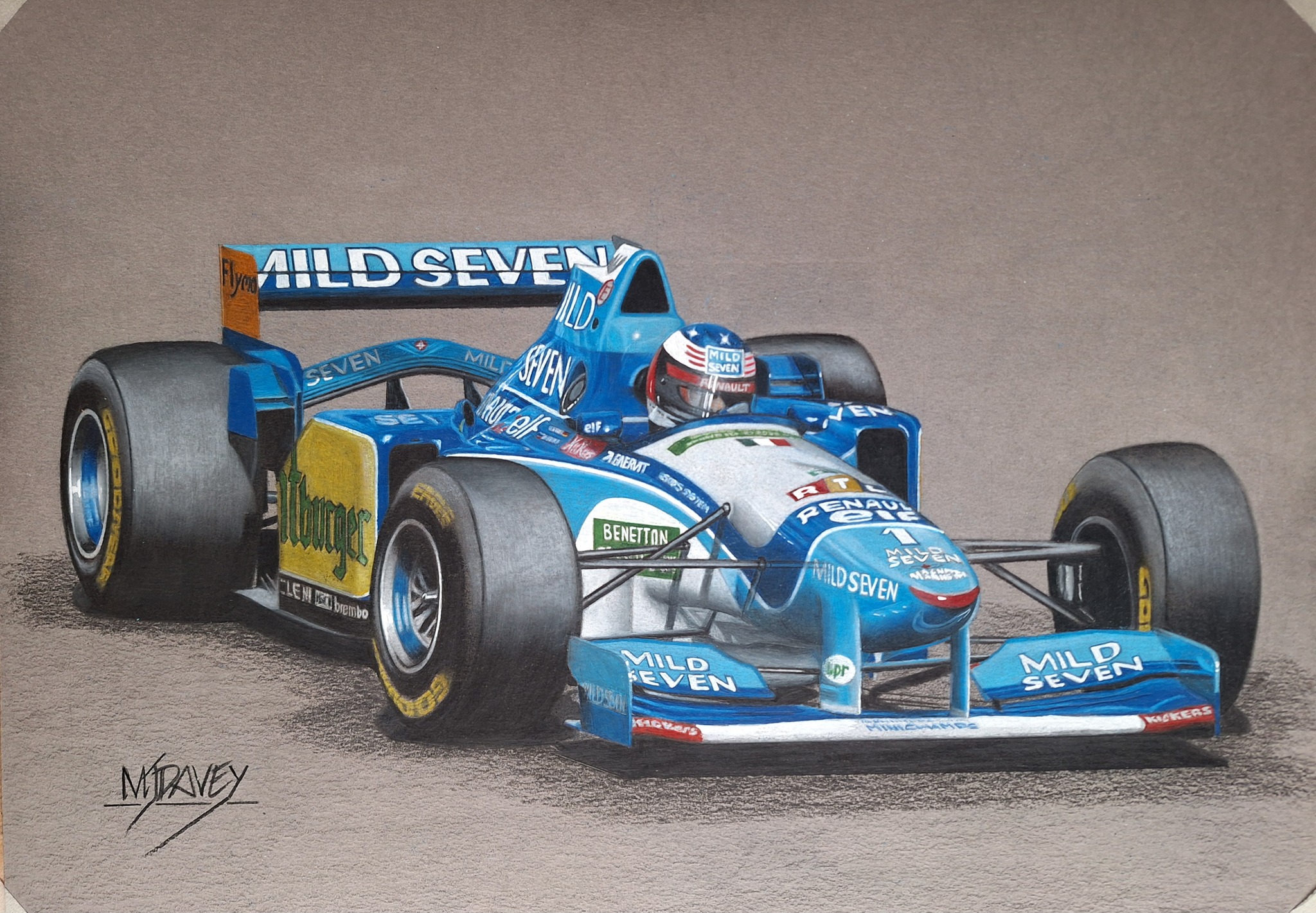 A new drawing from myself, Michael Schumacher in his 1995 Benetton 