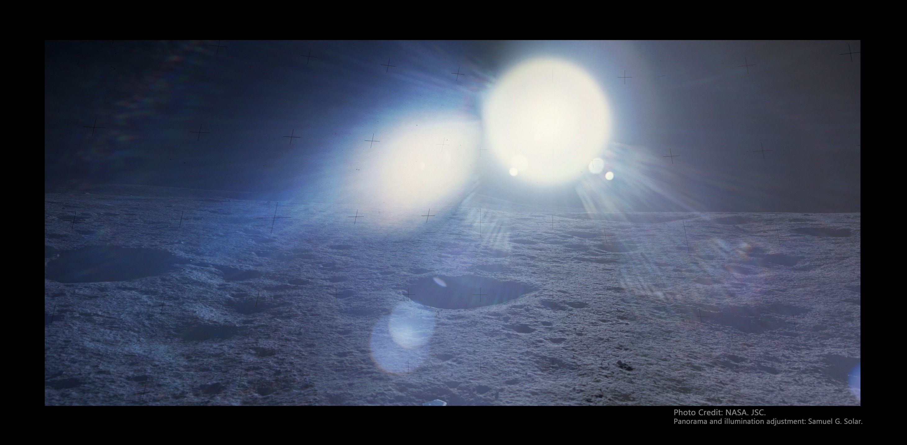 Close-up images of the moon's surface with Apollo 14 location