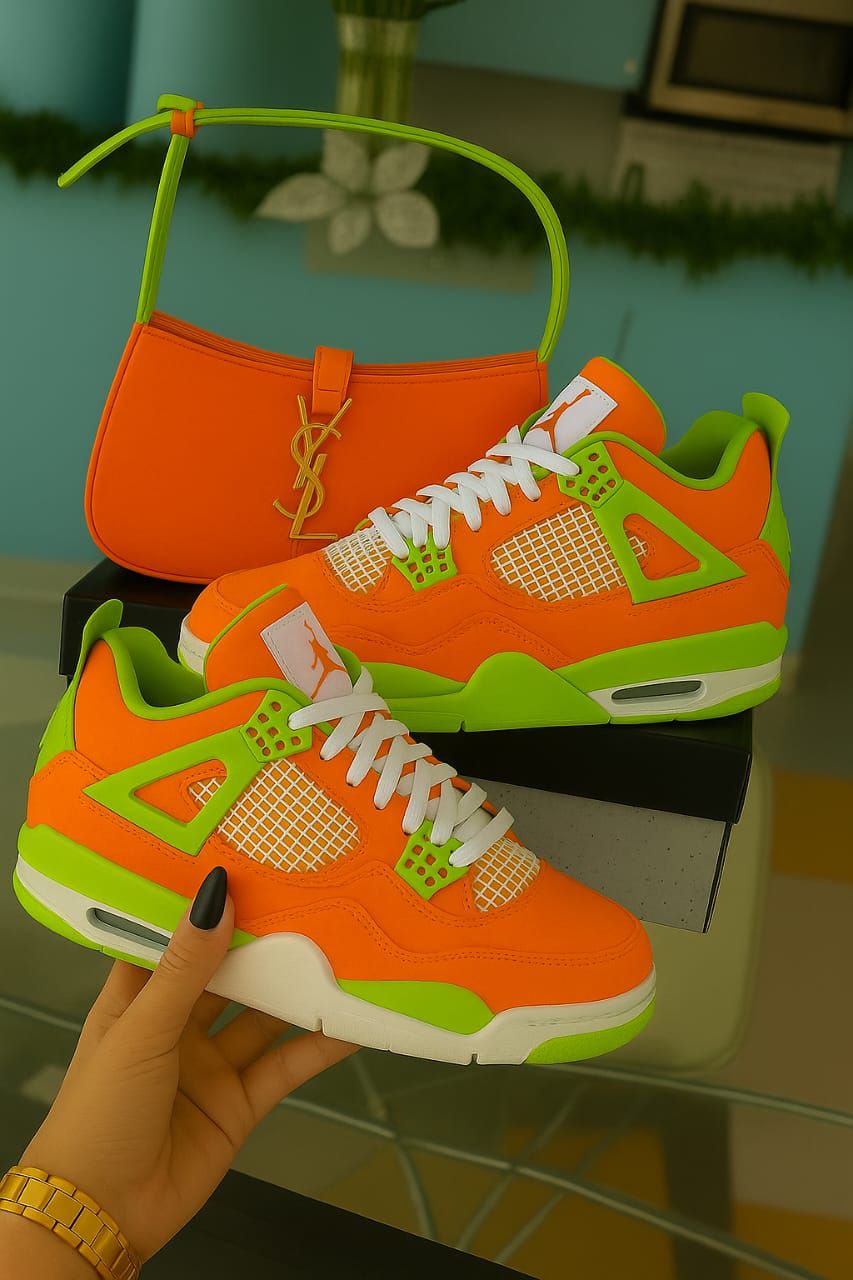 Neon explosion—Jordan 4s in lime, orange, and pink domination.