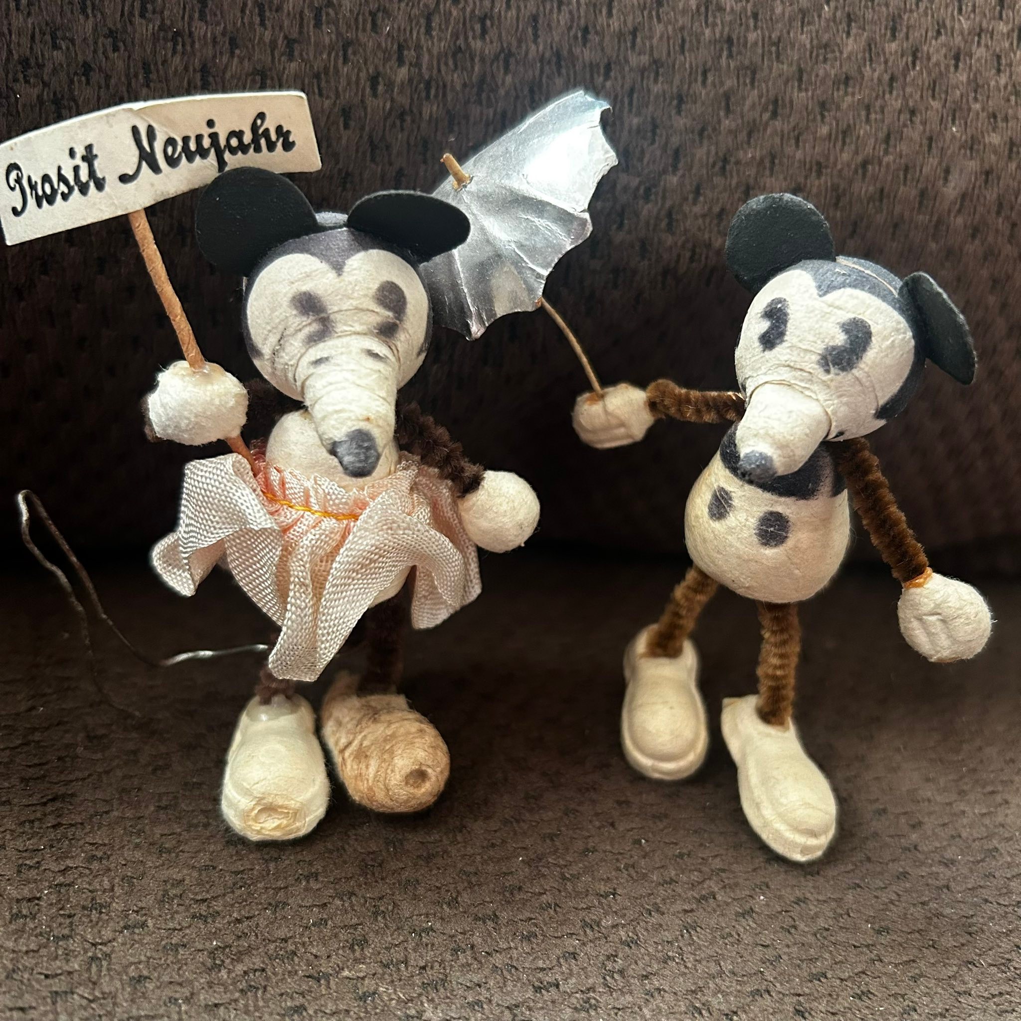 Vintage 1930s German Mickey and Minnie New Year figurines