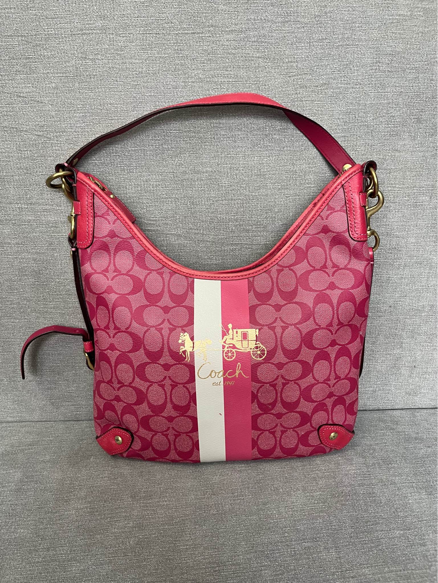 Coach Heritage Stripe Signature Canvas Hobo Bag Like New (tiny 