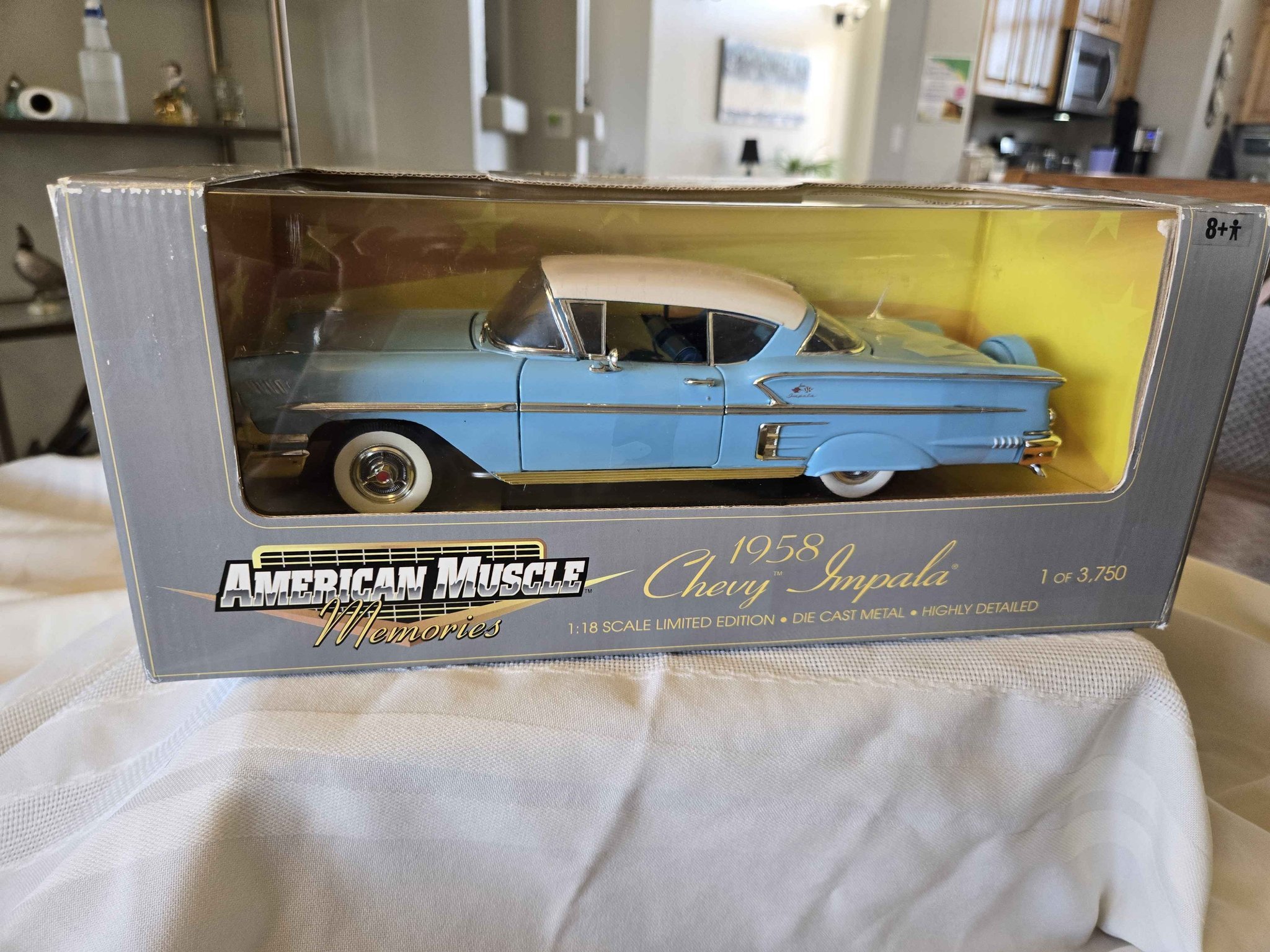 Detailed die-cast metal 1:18 scale model of a 1958 Chevy Impala by