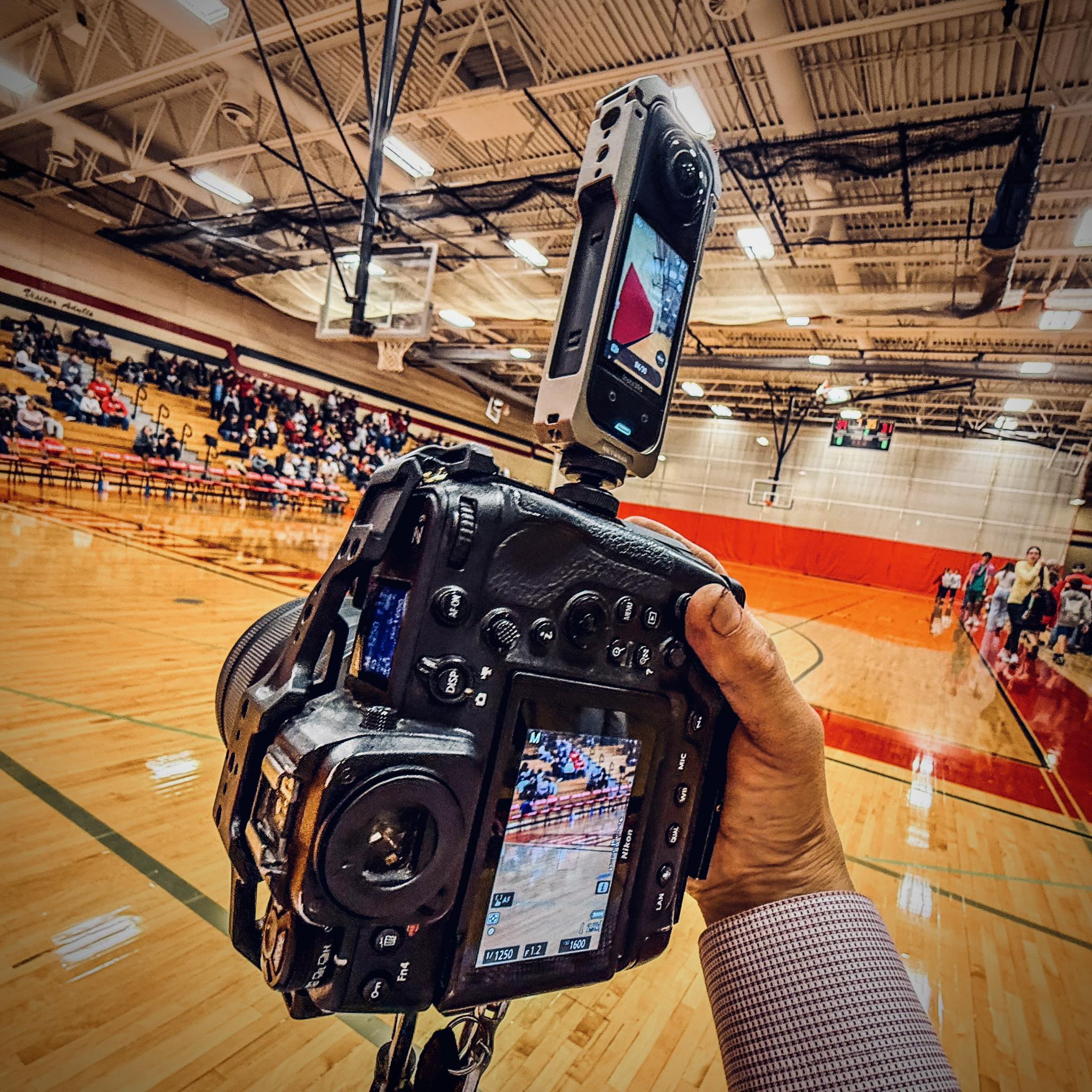 Nikon Z9 and Insta360 X5 for basketball game photography