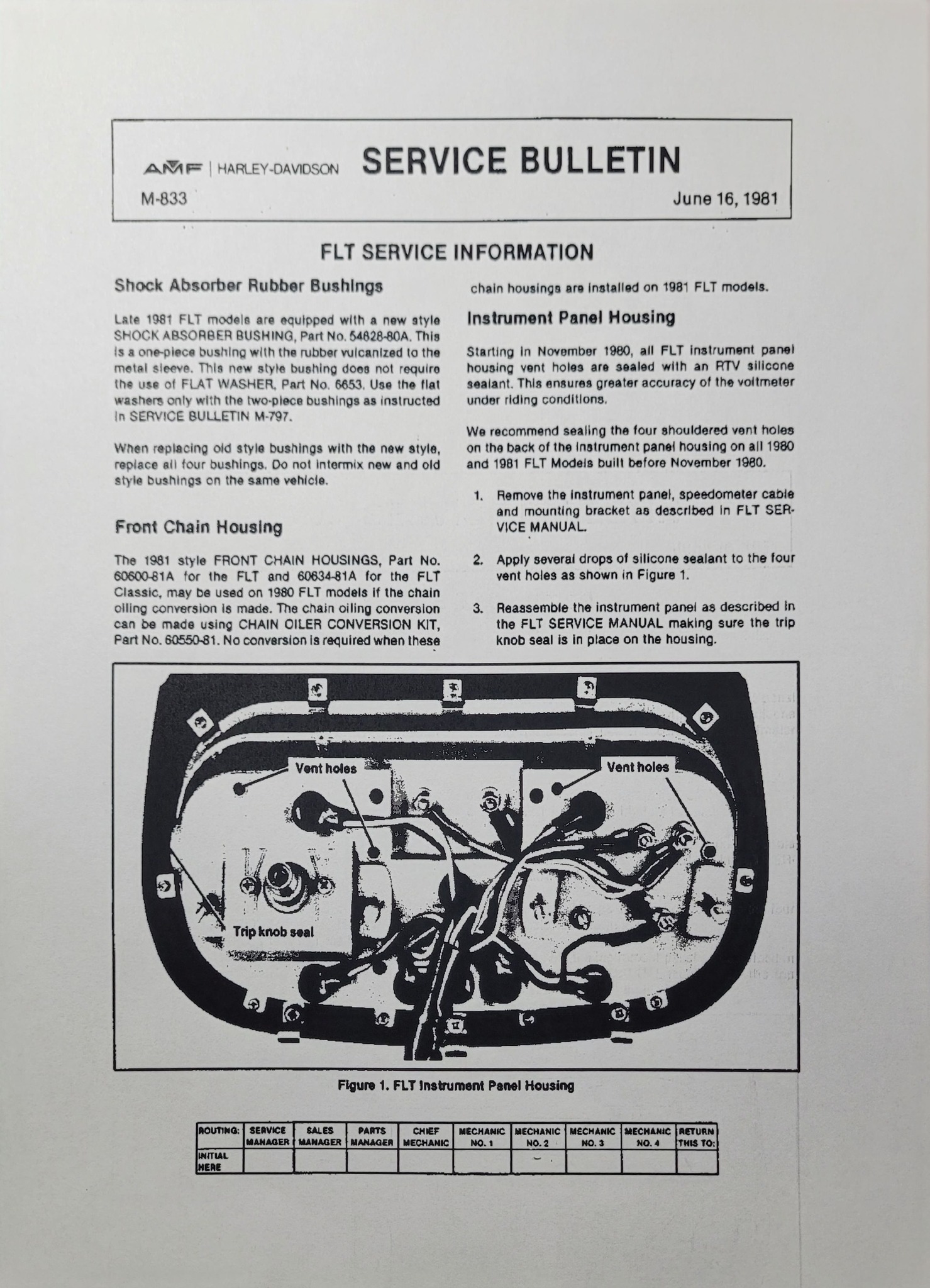 1981 Harley-Davidson FLT service bulletin for shock bushings and