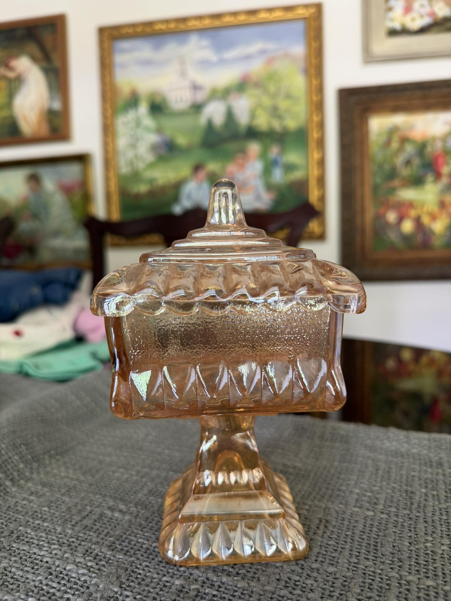 I think this is cartworthy? Jeannette glass carnival glass wedding