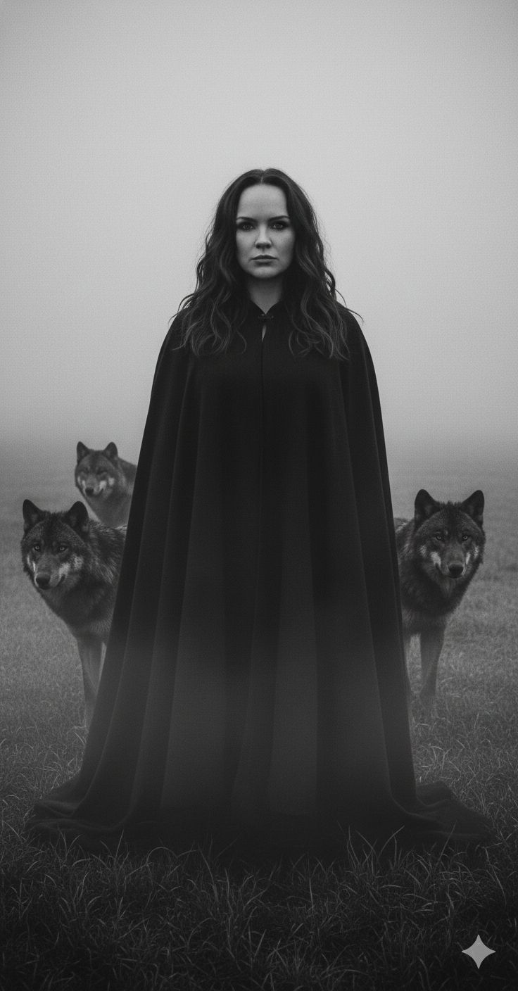 well dressed wolf lady in black Sharp Detailed Image a photo of a woman walking towards the camera wearing a dress and high heels, she is with two angry growling Wolves on a chain leash and a naomi belfort wolf of wall street