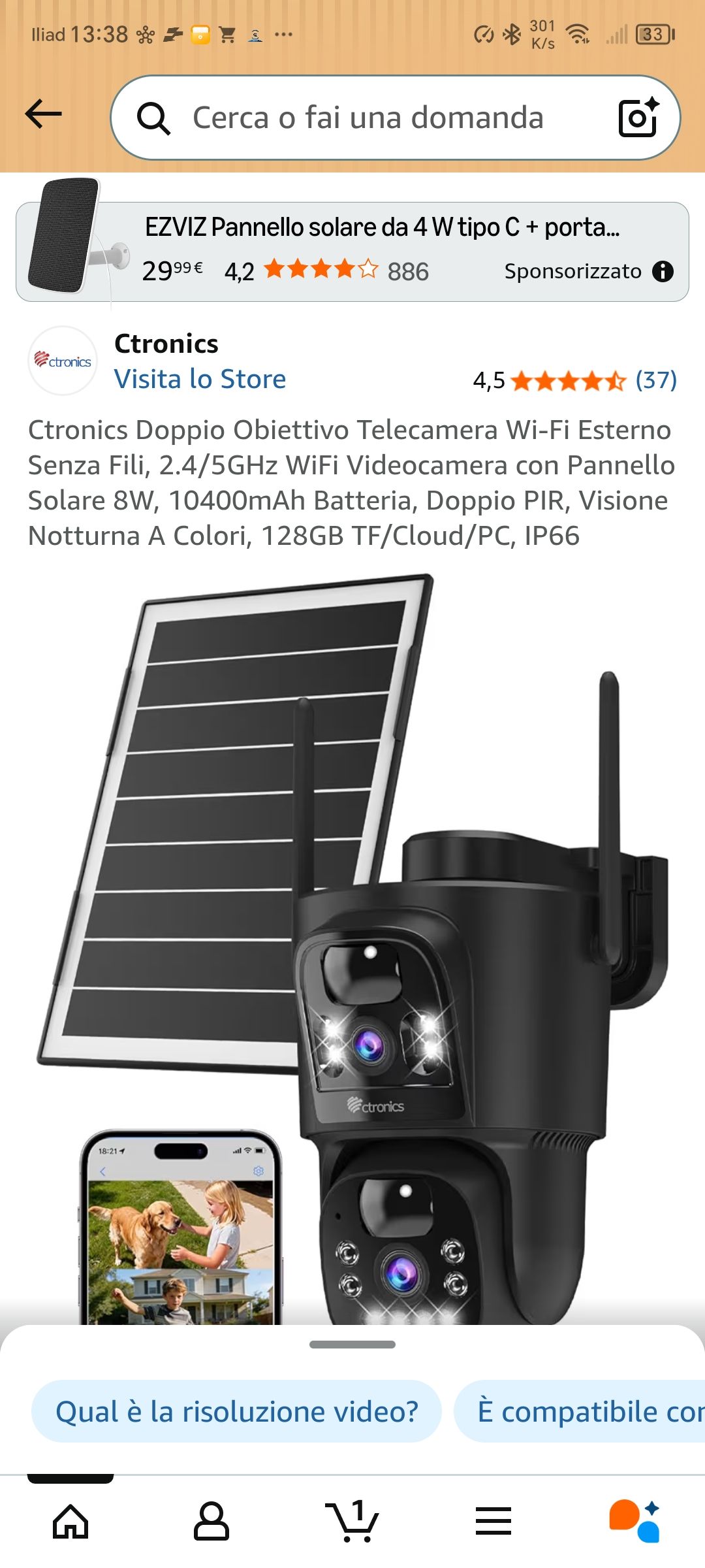 Ctronics Telecamera WiFi Esterna A Doppio Obiettivo Con Pannello Solare – 2.4/5GHz, Batteria 10400mAh E Visione Notturna A Colori - 3