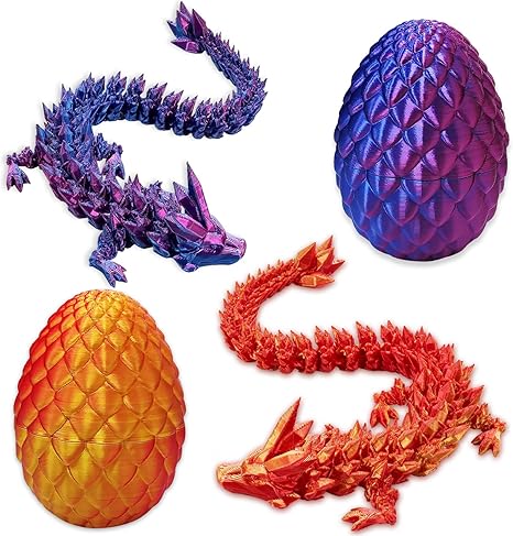 3D Printed Articulated Dragon In Egg – 28cm Flexible Joint Dragon Toy, Laser Red, Mythical Desk Decor & Fidget Toy