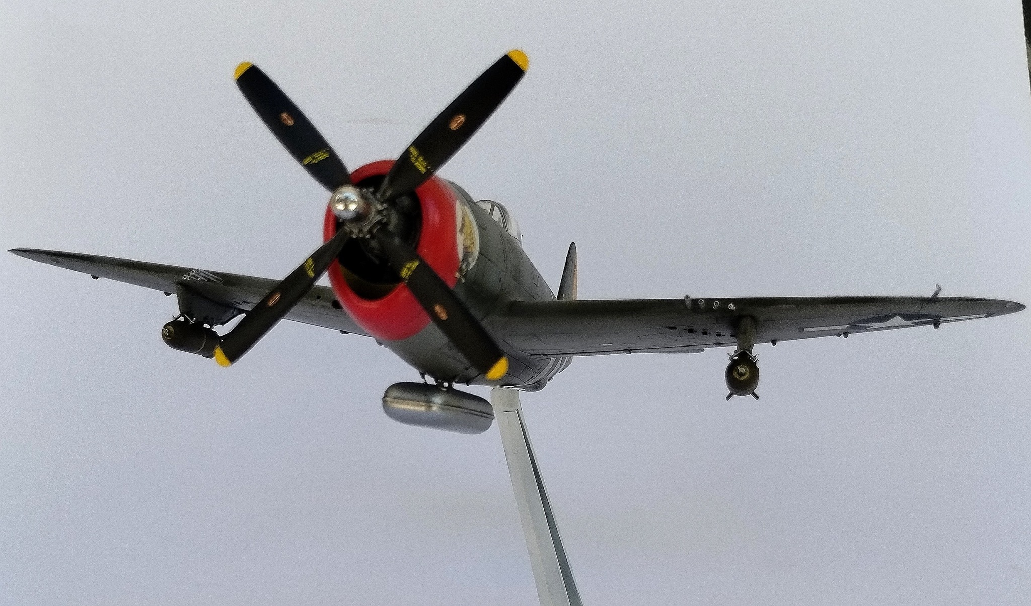 In-flight depiction of Col. David Schilling's P-47D 
