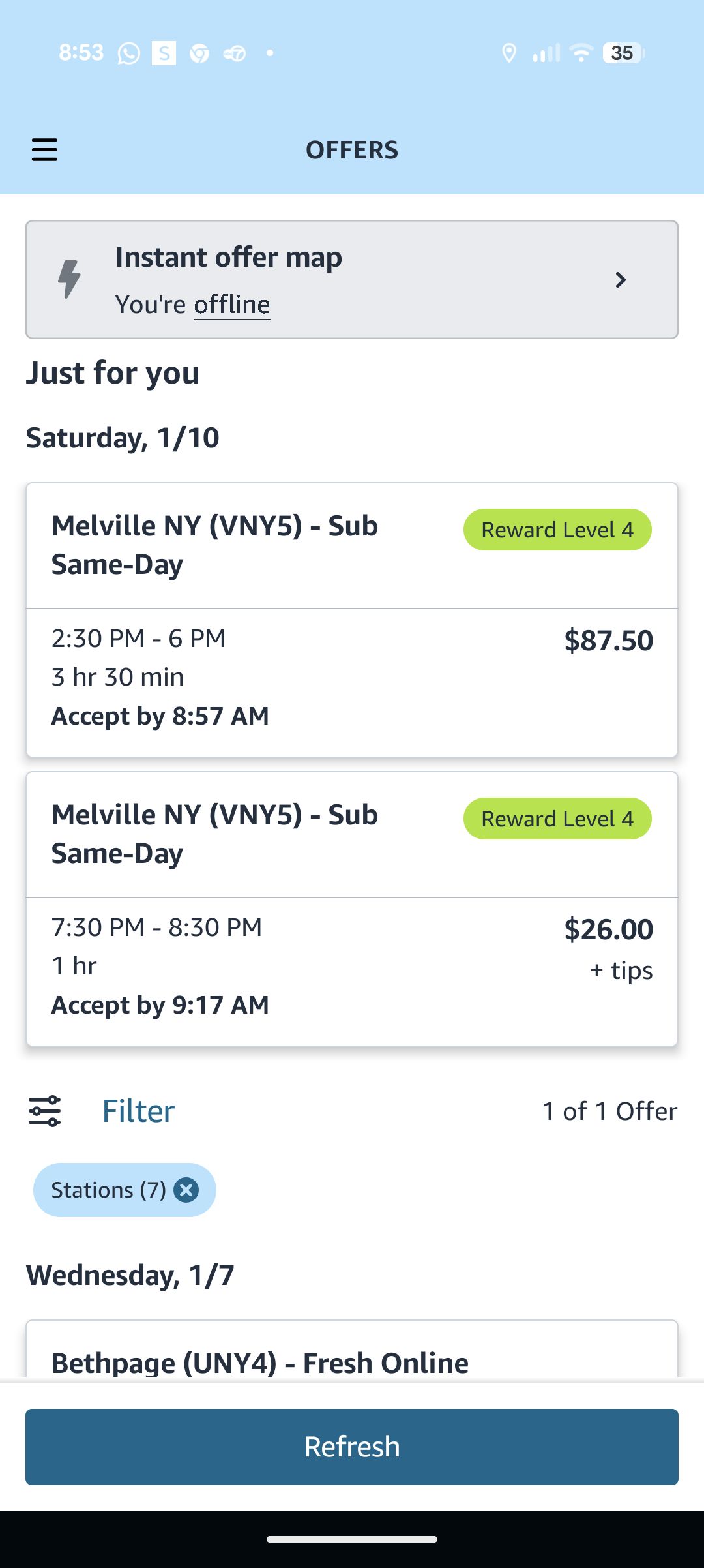 Does Melville, NY offer tips to Amazon Flex drivers?