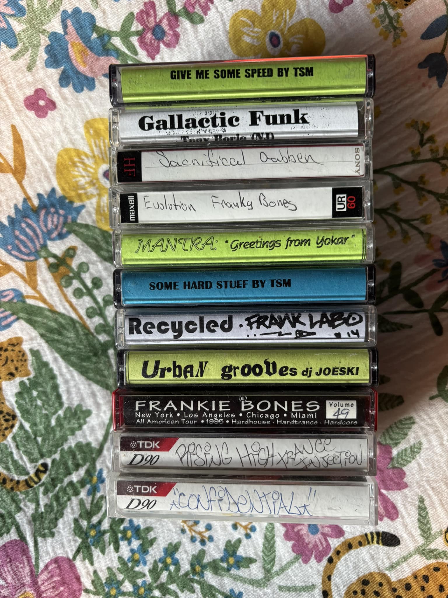 Vintage rave cassette tapes from Tower Records and NYC stores 