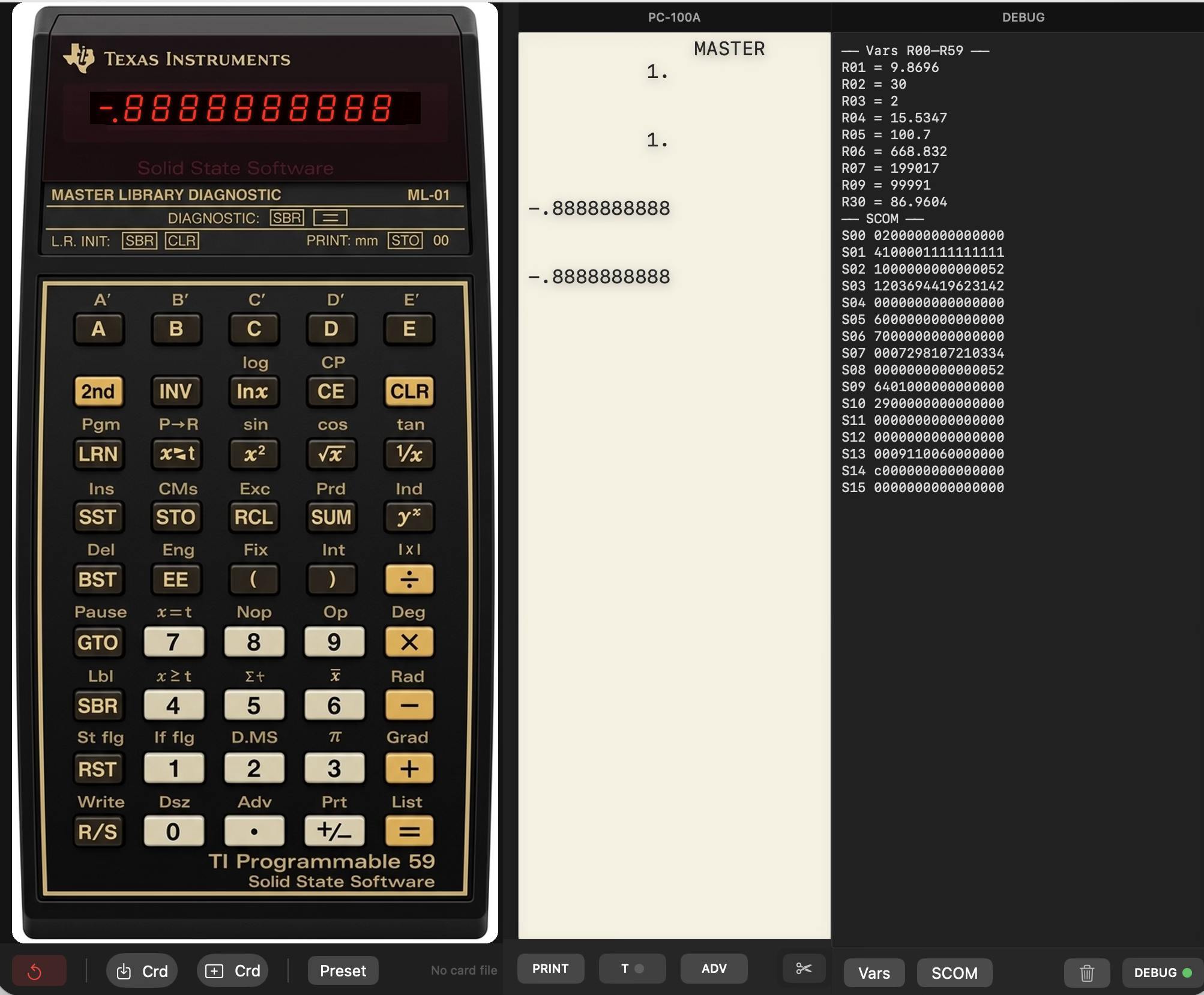 TI-59 calculator emulator update with library core and bluetooth