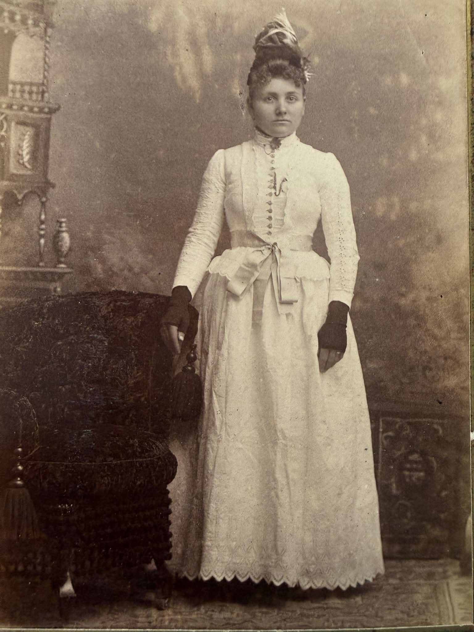vintage white graduation dress photograph of young woman in dress, 1897-1900 graduation dress ideas