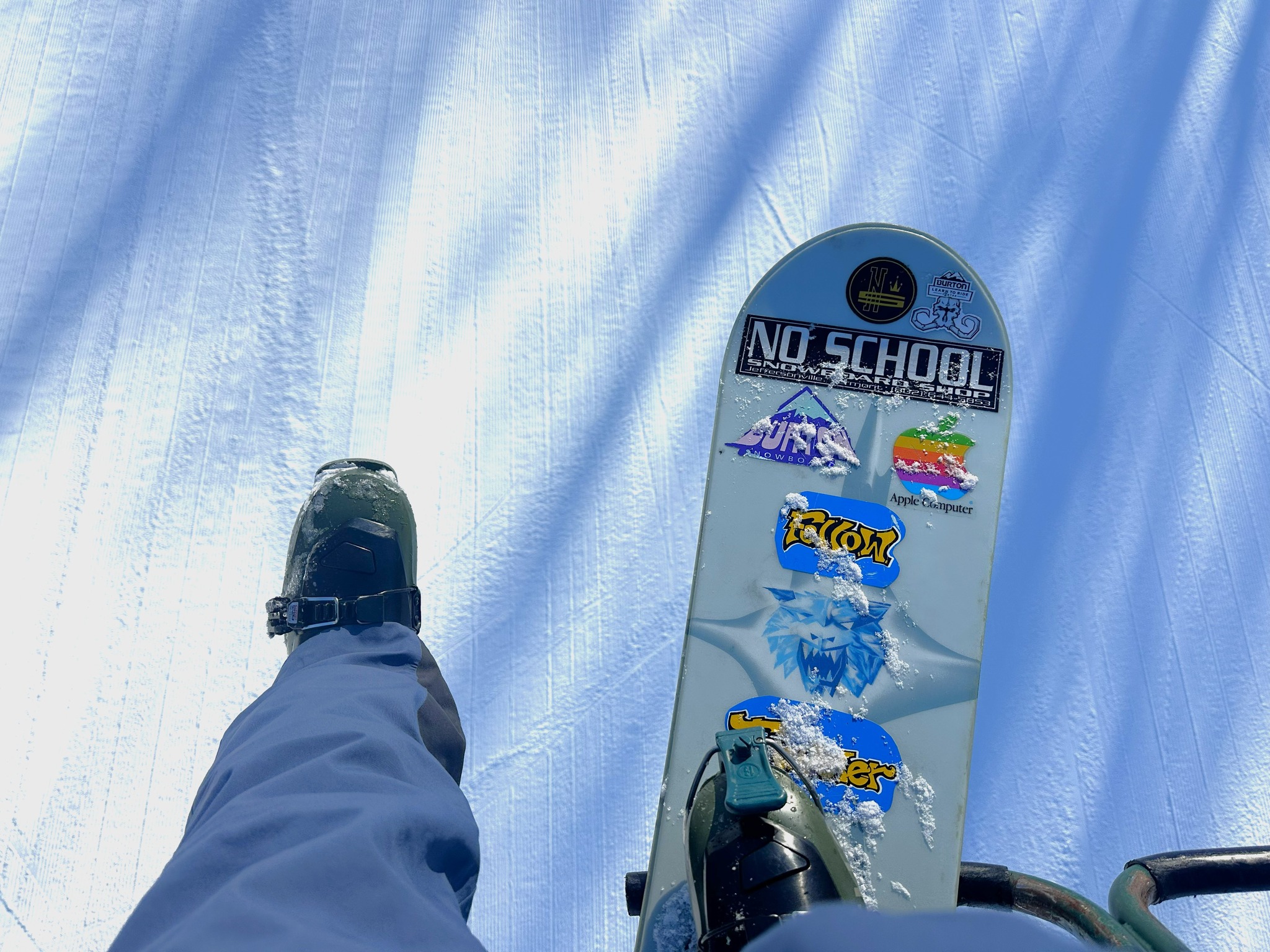Riding vintage Burton Supermodel 181 snowboards from 1997