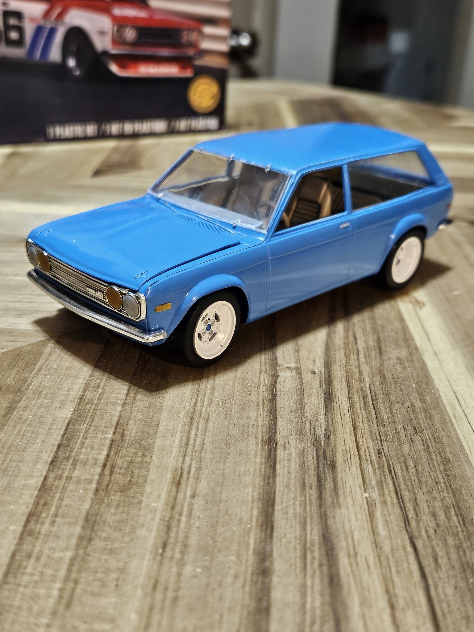 Datsun 510 wagon model with Pepsi bottle window mod