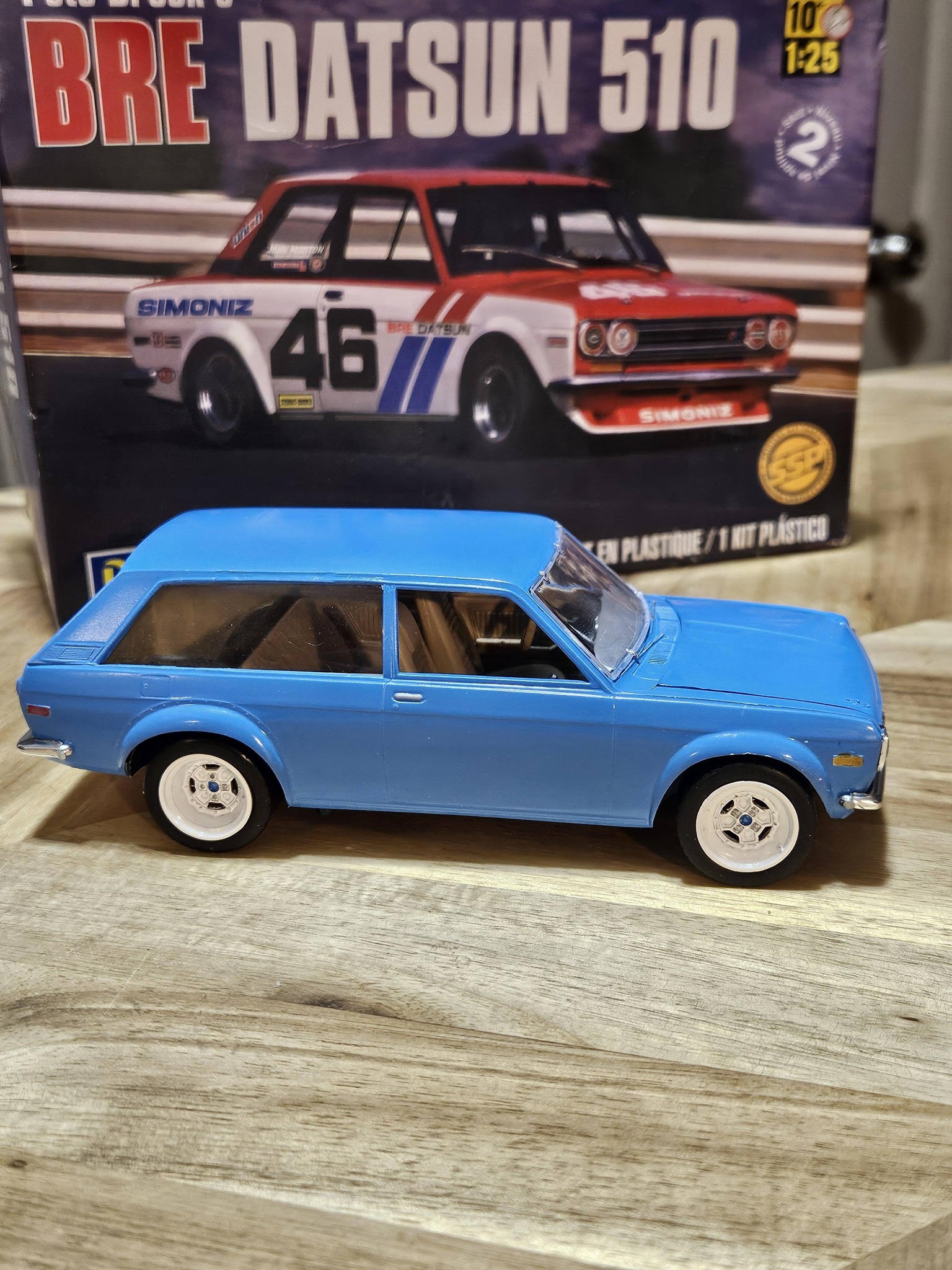 Datsun 510 wagon model with Pepsi bottle window mod