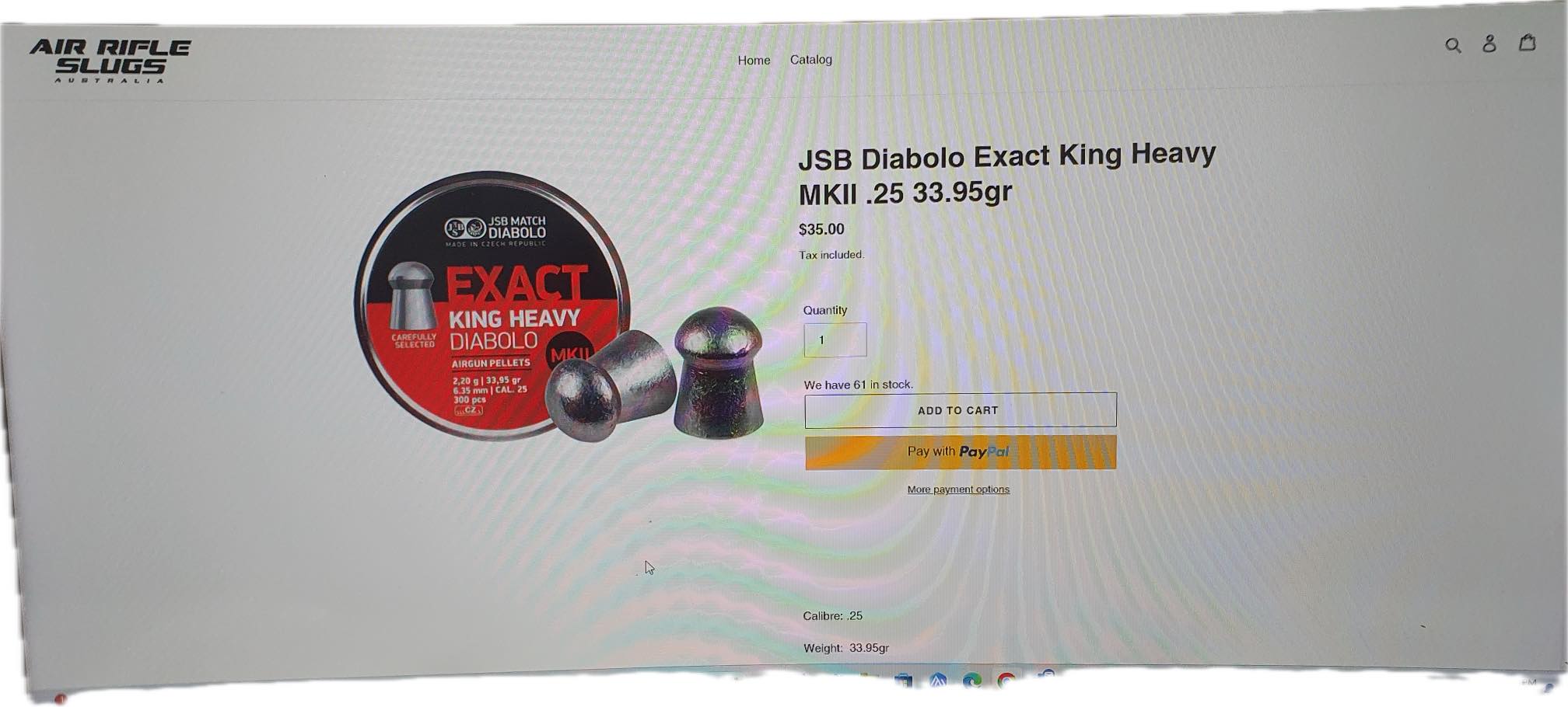 JSB Match Diabolo Exact King Heavy MKII .25 Cal Pellets - 33.95 Grain, 900 Count (3 Tins Of 300)