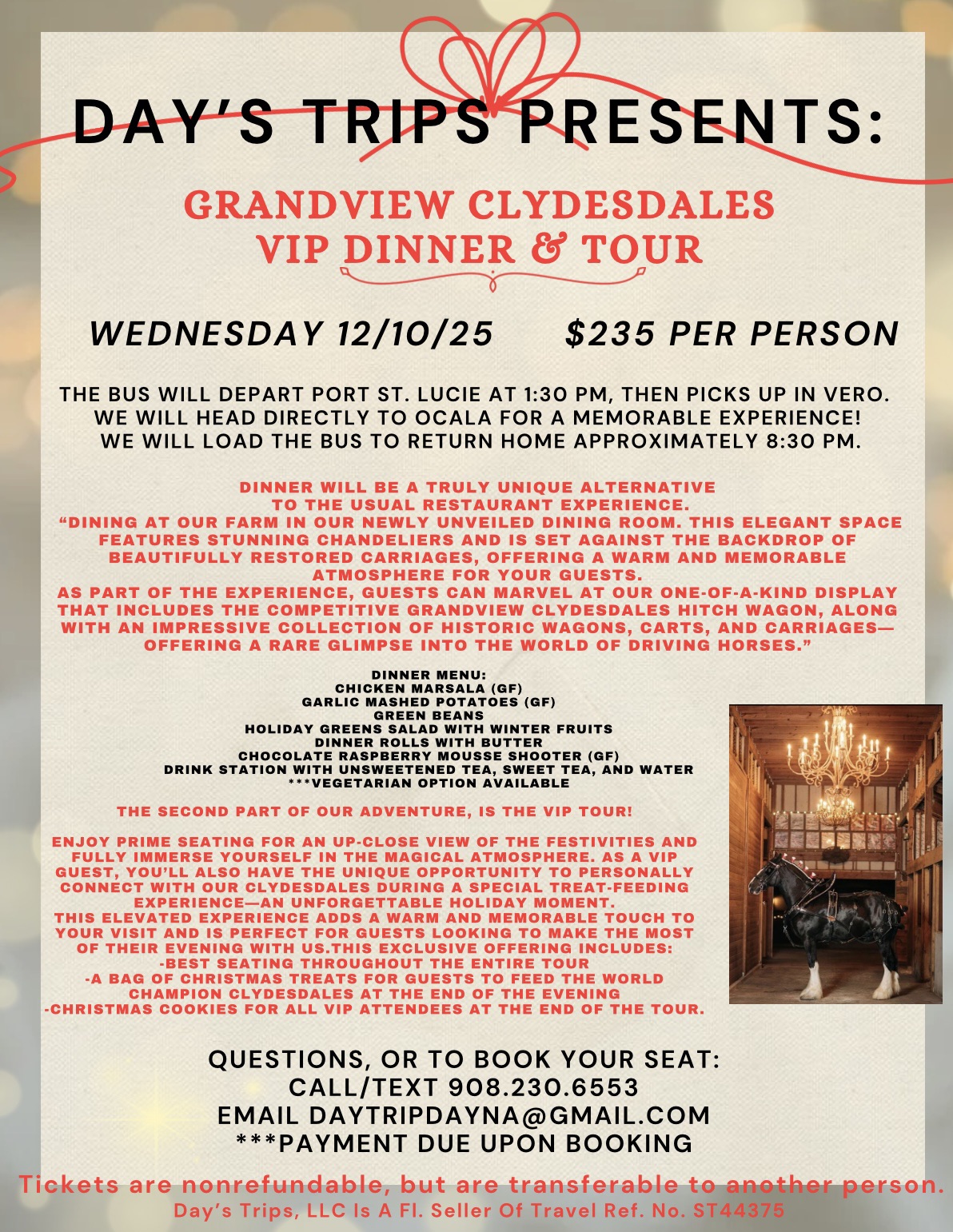 SOLD OUT WAITLIST ONLY Grandview Clydesdales VIP Dinner & Tour