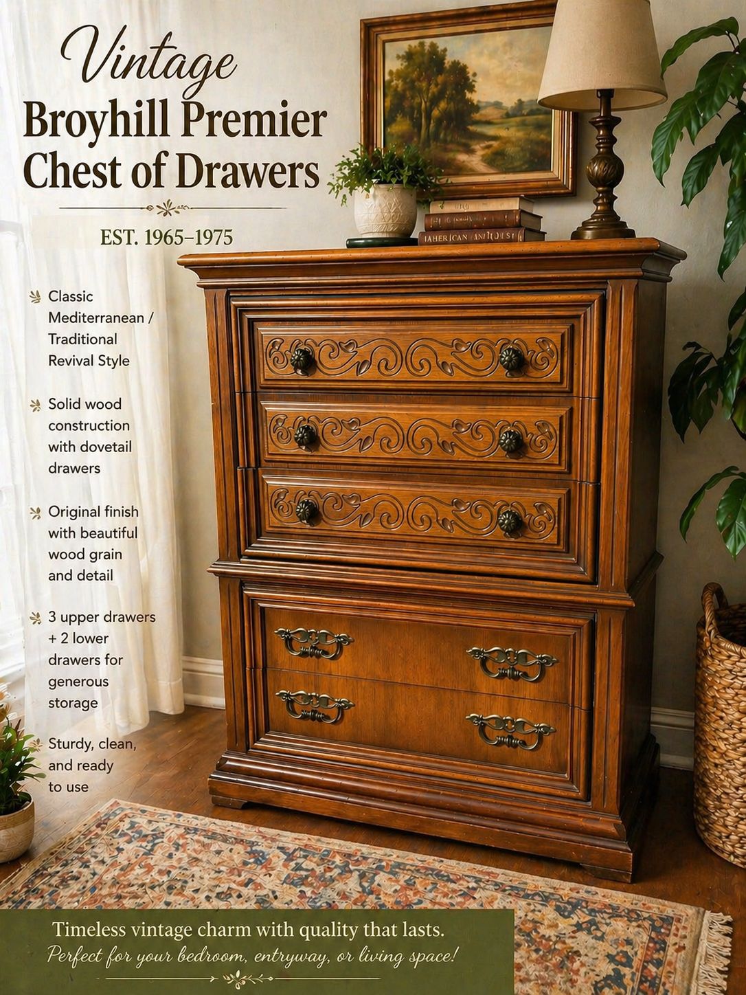 Broyhill ブロイヒル USA高級家具 3段チェスト　アンティーク Beautiful Broyhill Village Tapestry Collection Three Drawer Chest