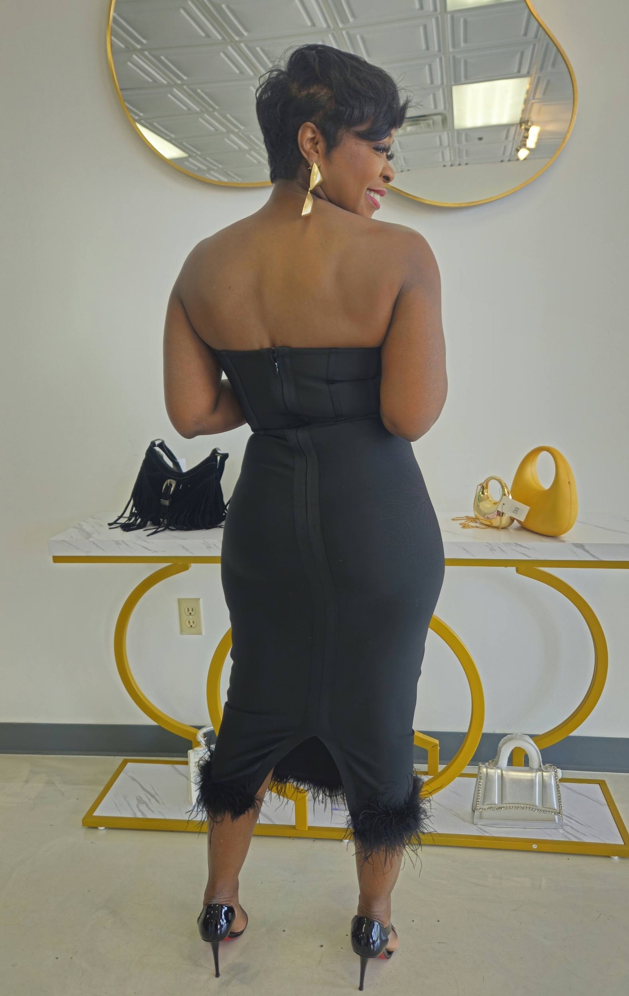 black mini dress loose Peppermayo Dresses | Peppermayo Aretha With Gold Ring Straps | Color: Black | Size: 2 Customizable is wearing an XS Gown Baby Frocks For Size:2X Large US 16/ UK 18