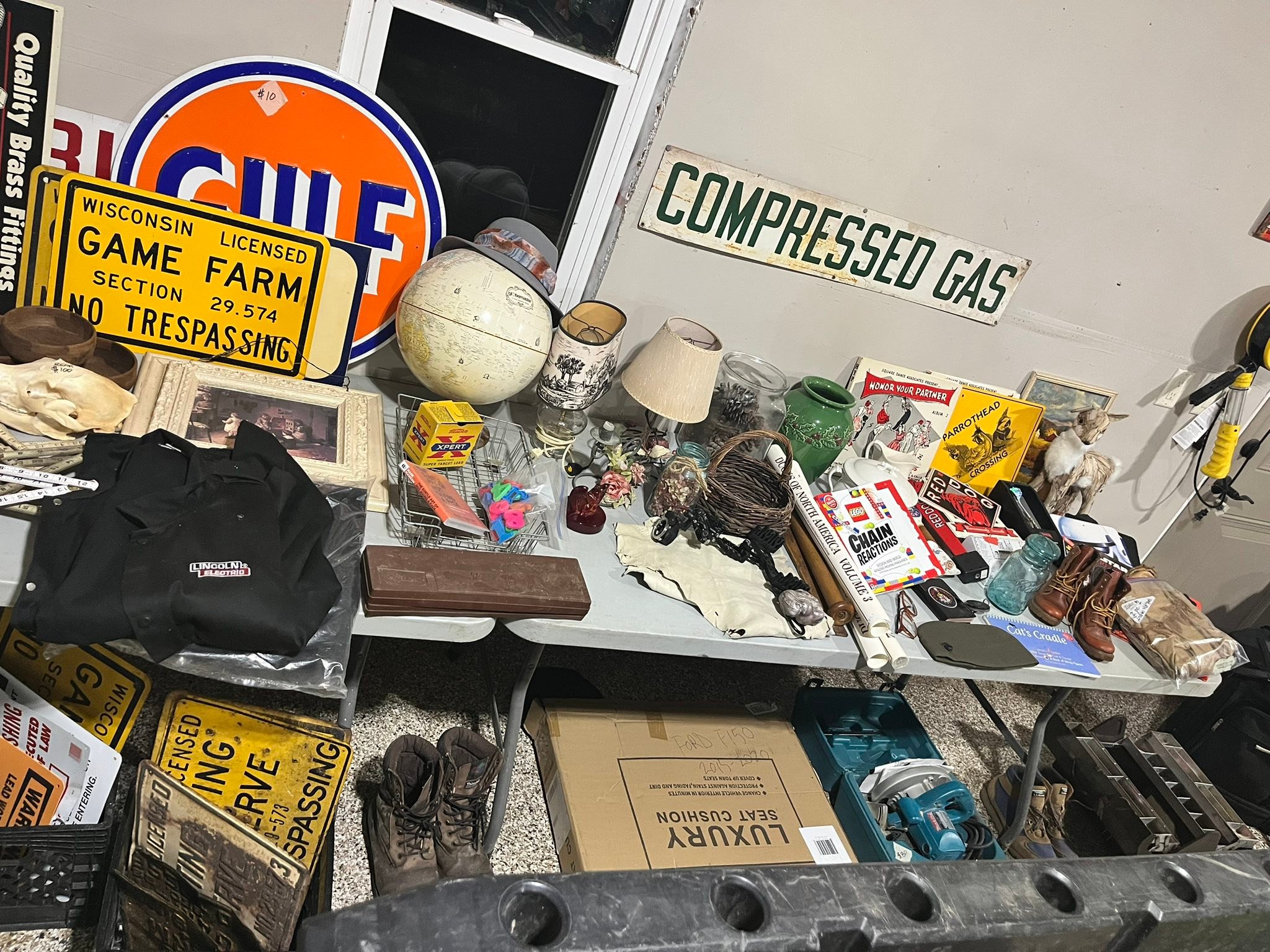 Bar decor, video games, tools, electronics, holiday decorations