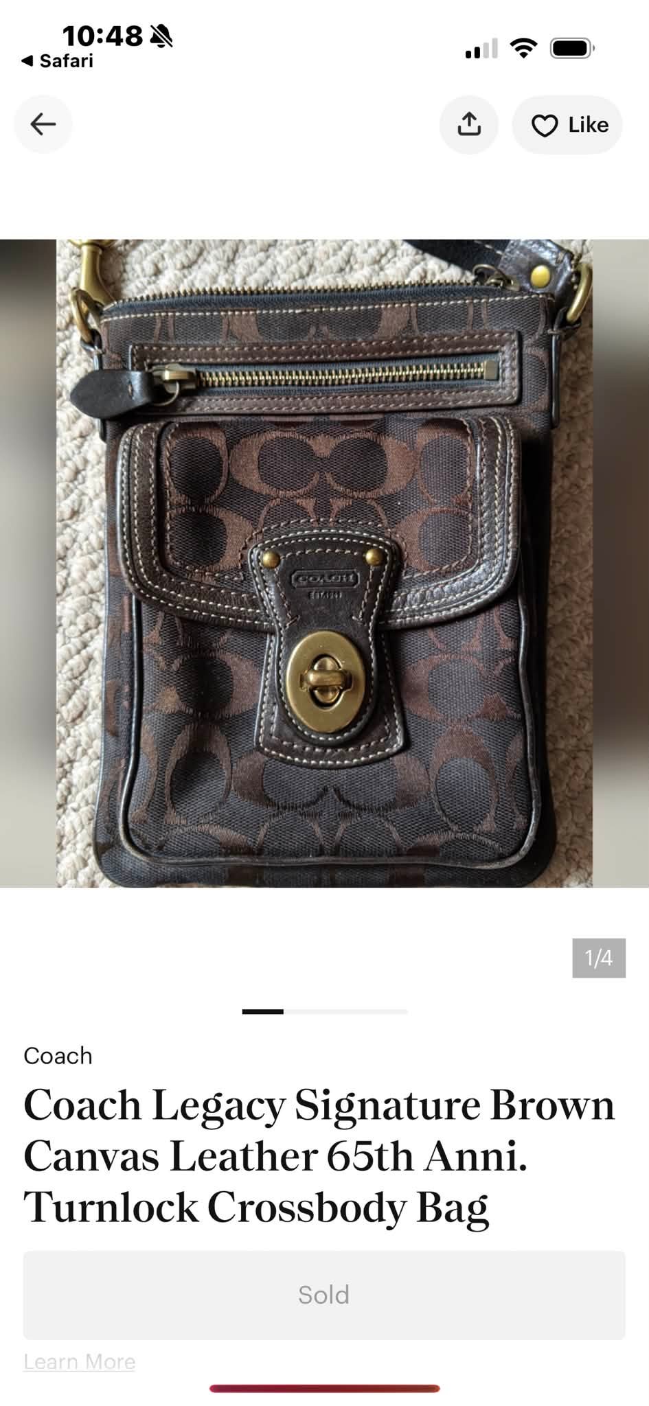 Coach Legacy Signature Brown Canvas Leather 65th Anni. Turnlock