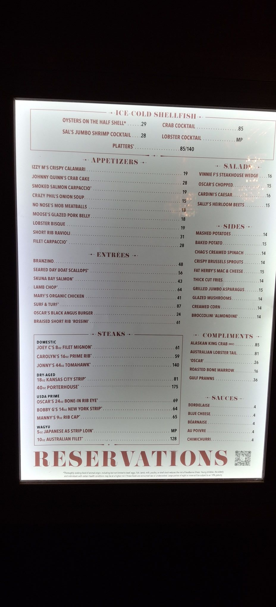 Gallaghers Steak House ヴィンテージ メニュー Gallaghers Steakhouse