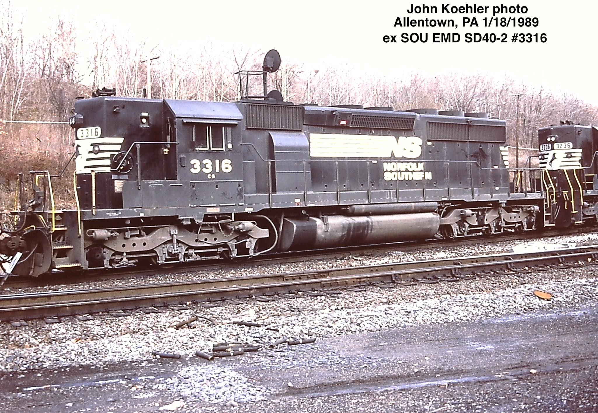 Norfolk Southern EMD SD40-2 3236 in Allentown PA 1989