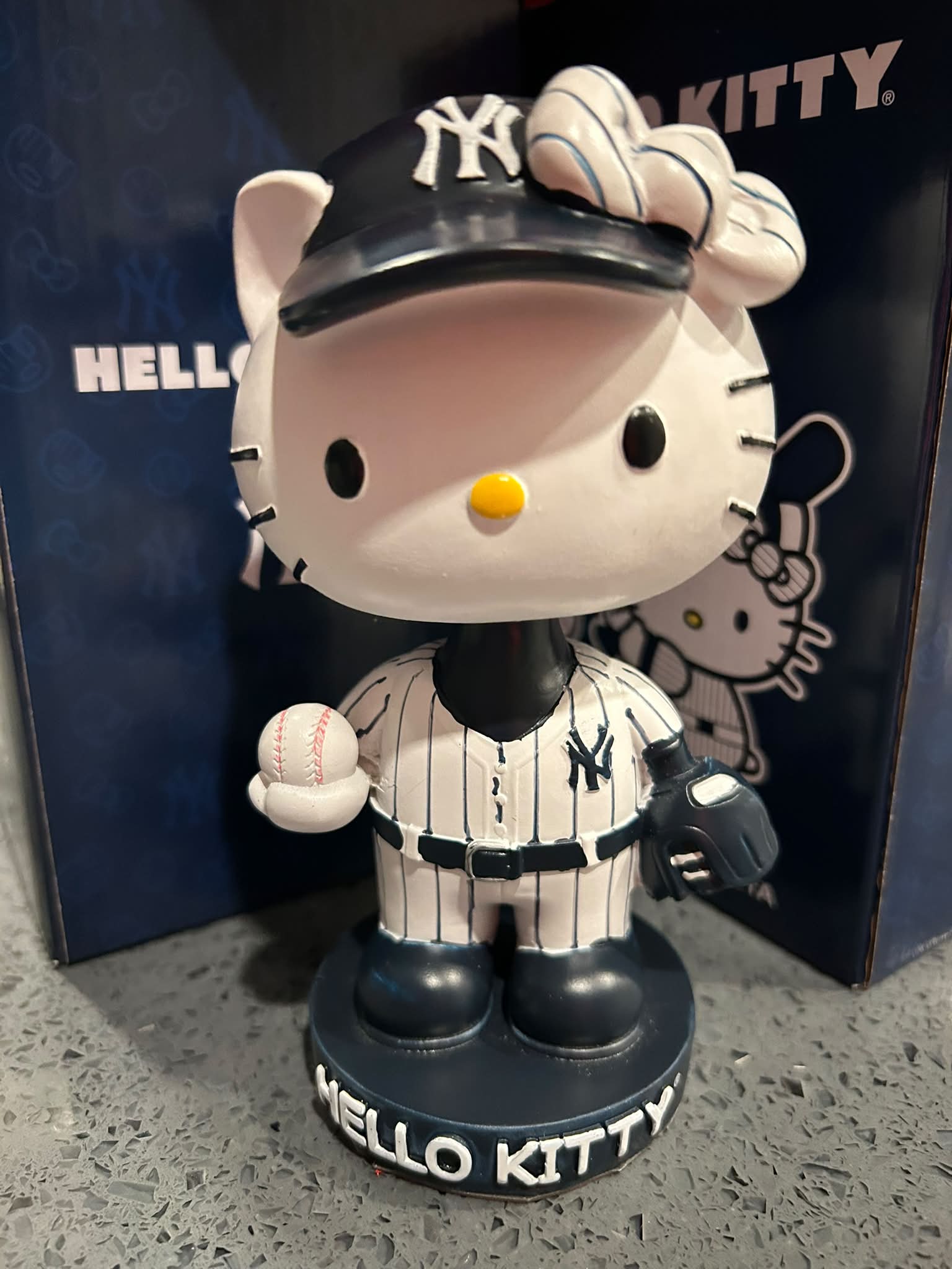 A new Hello Kitty x Dodgers baseball helmet bobblehead has been