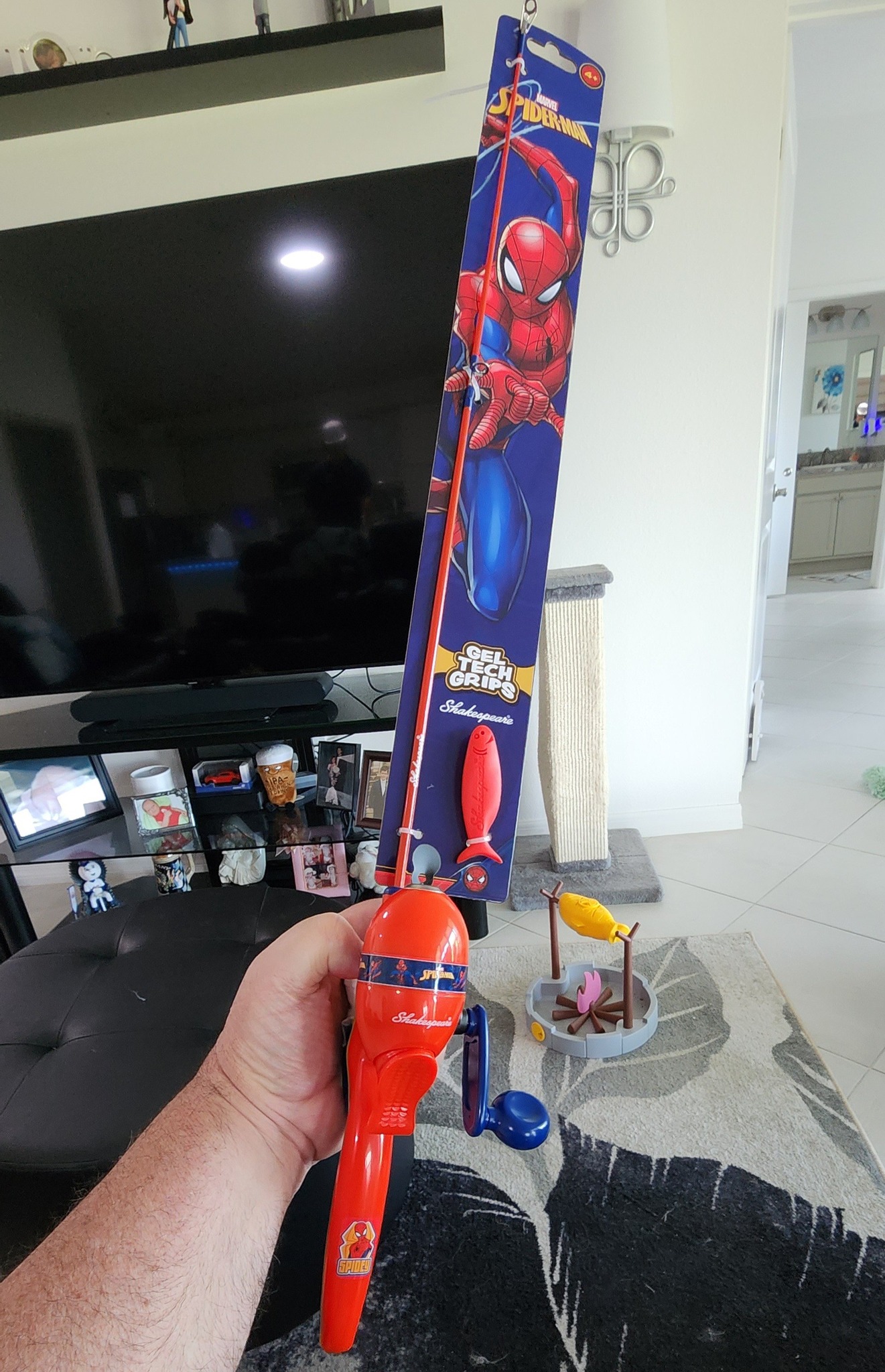 childrens spiderman fishing pole Shakespeare Marvel Children's Hide-A-Hook Kit, Red, 2'6