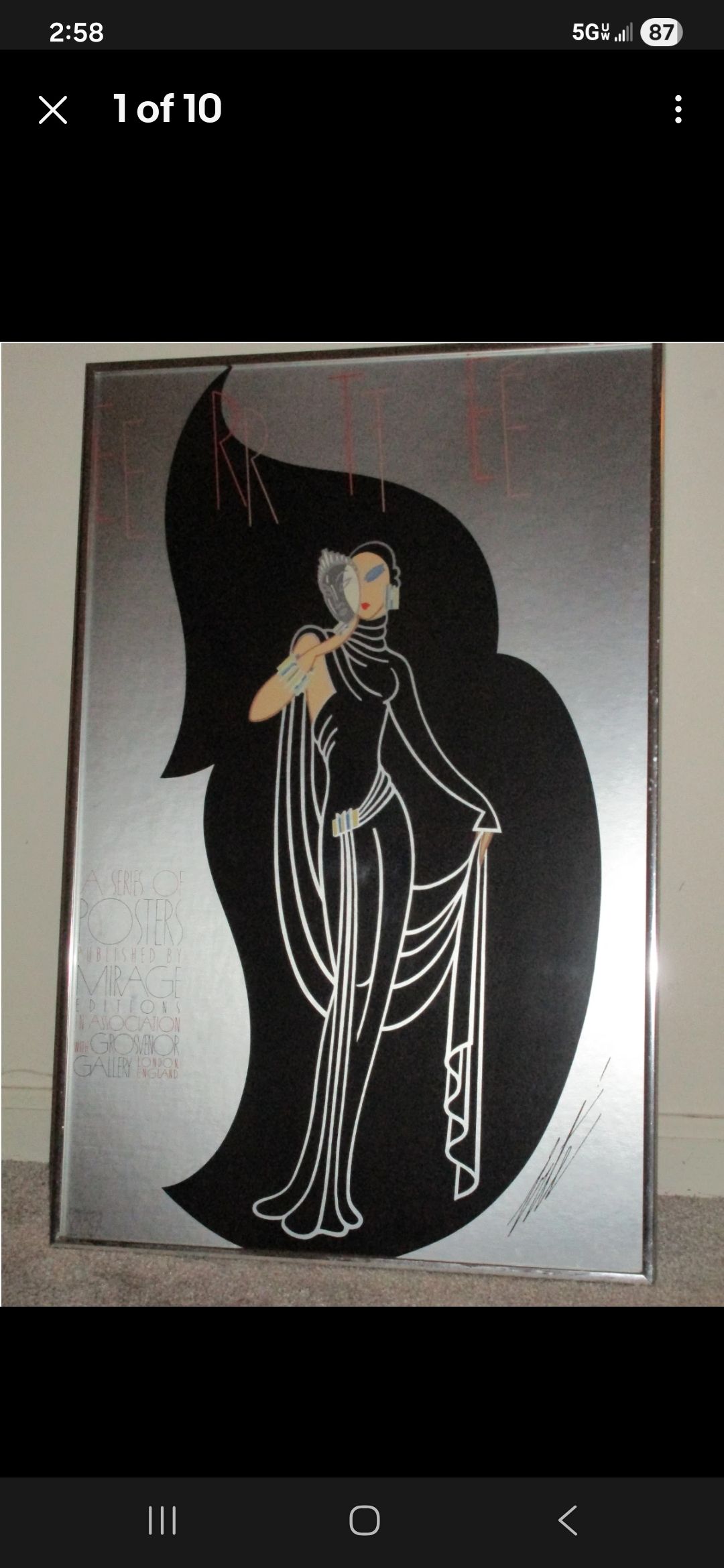Vintage Erte art deco serigraph print 'Symphony in Black'