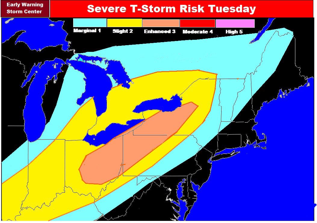 The Storm Prediction Center has upgraded much of WNY to a Level 2