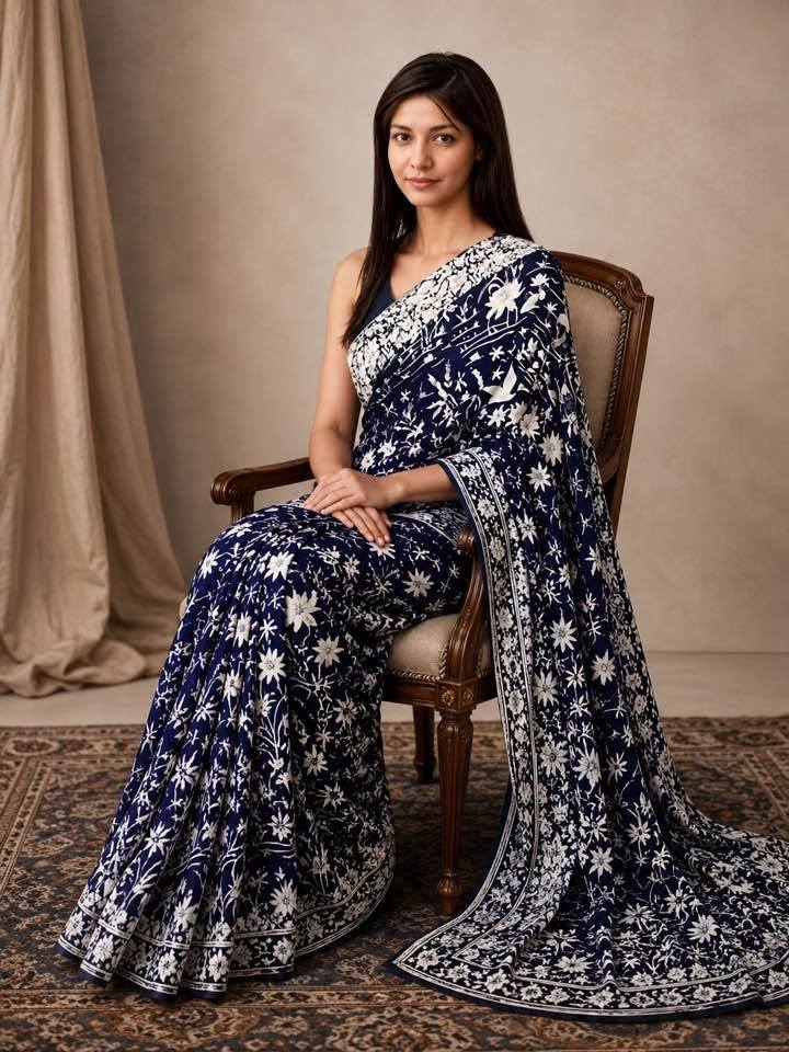 parsi ladies dress women in traditional Gari sarees wedding_crystal_belt