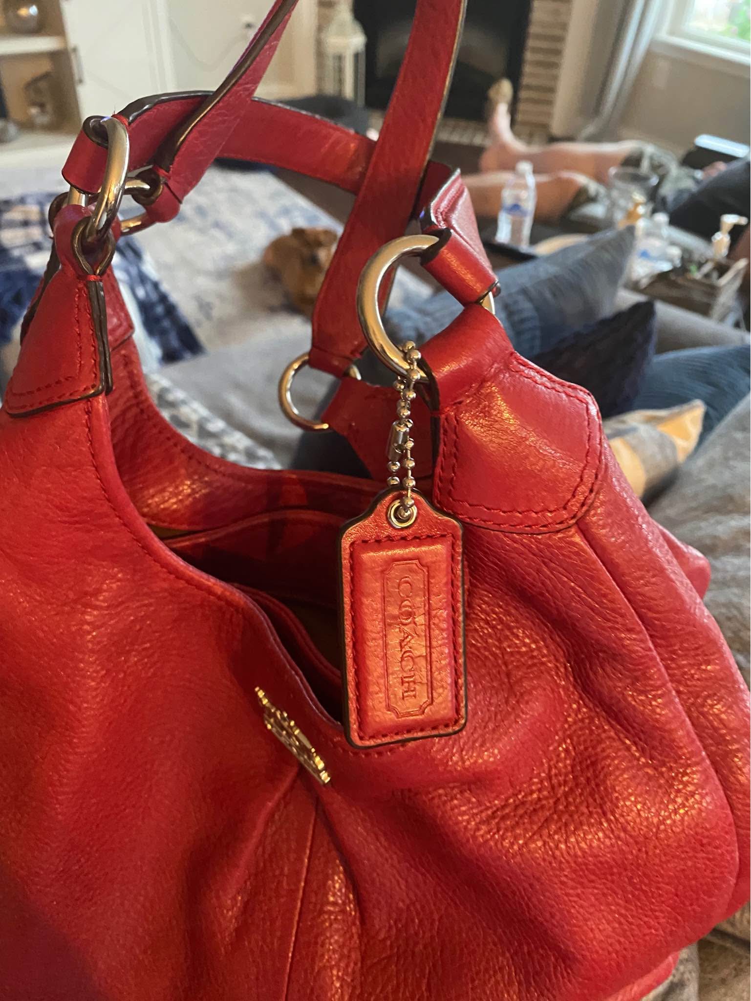 Coach Madison Maggie - Red Leather Pleated Hobo Shoulder Bag 