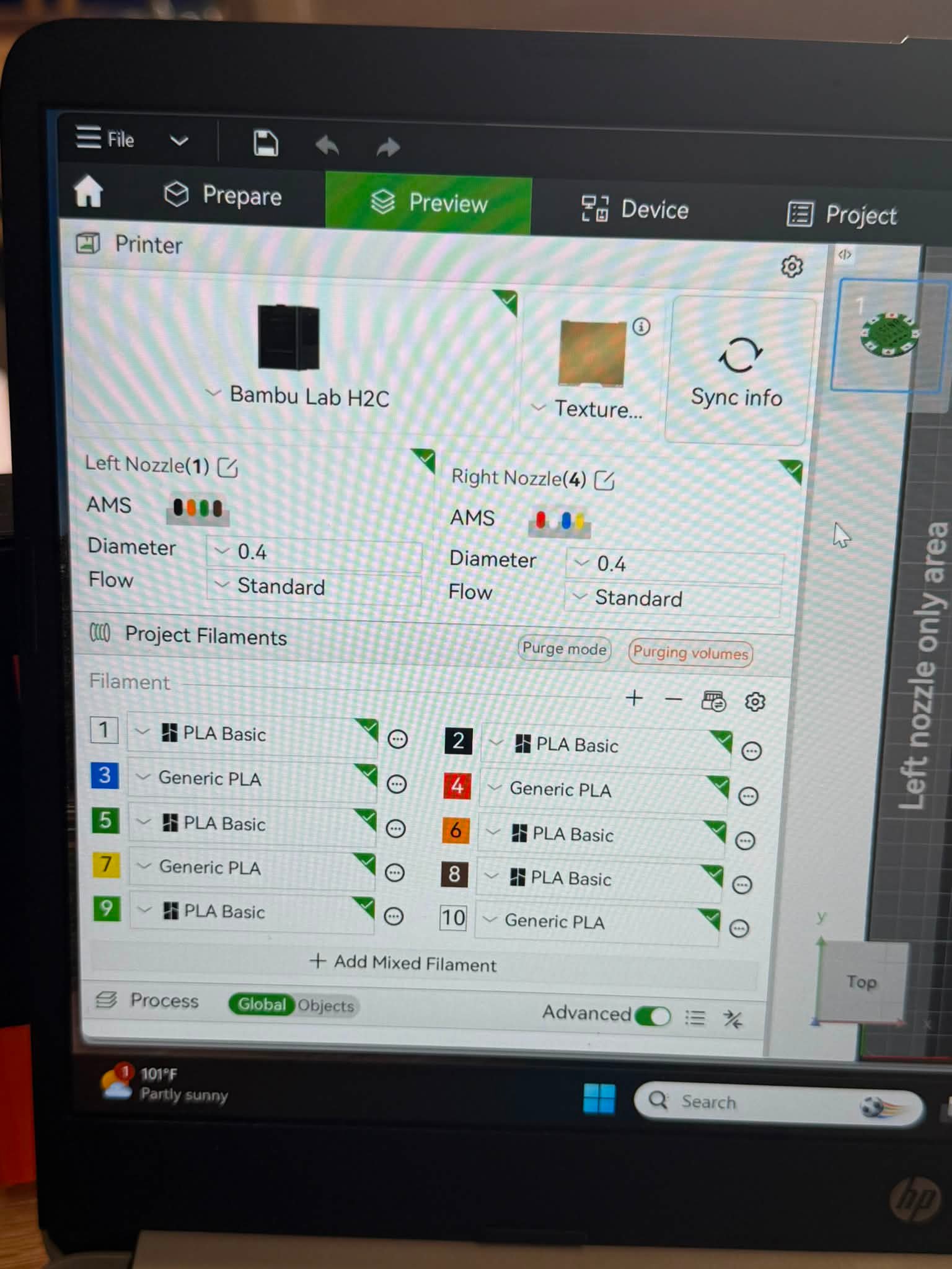 How to configure Bambu Lab H2C AMS settings for dual extruders?