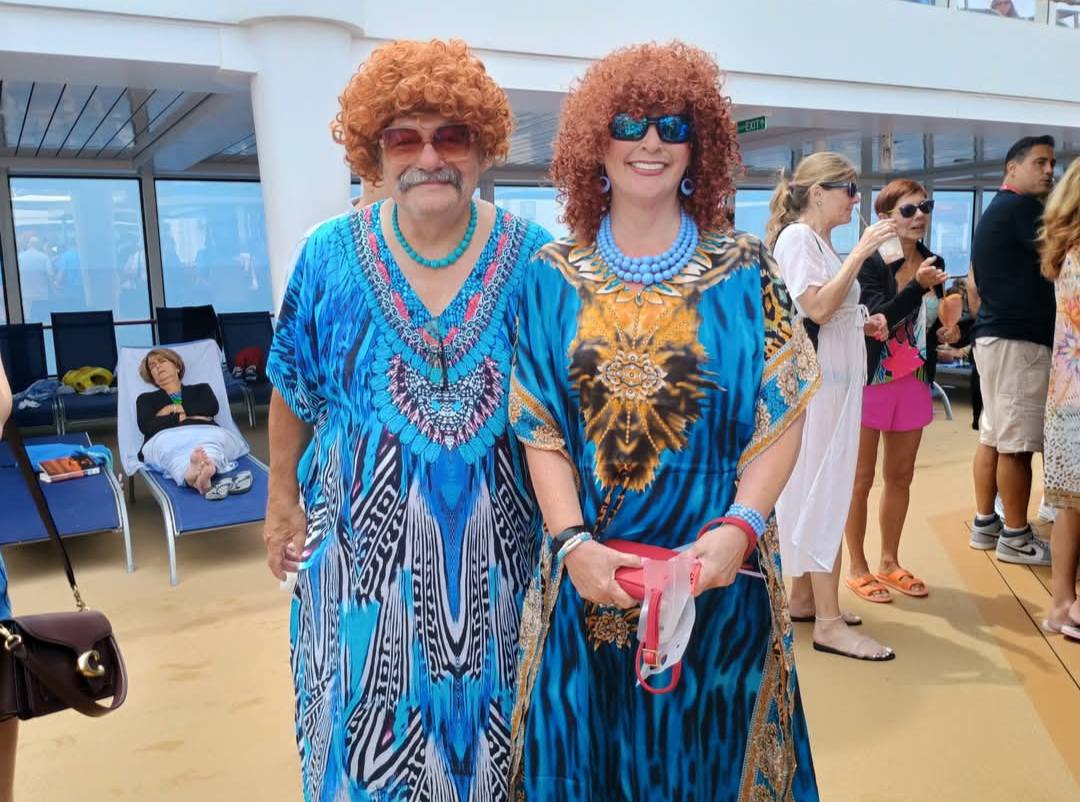 blue dress bar crawl Mrs Roper romp on NCL Getaway cruise Collection_Fleur de Soleil
