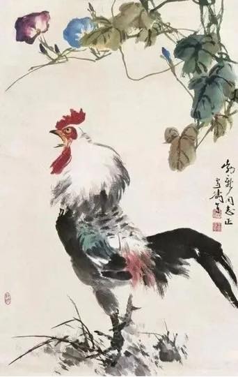 王雪涛雄鸡￼报晓这幅画作是著名中国现代小写意花鸟画家王雪涛（1903