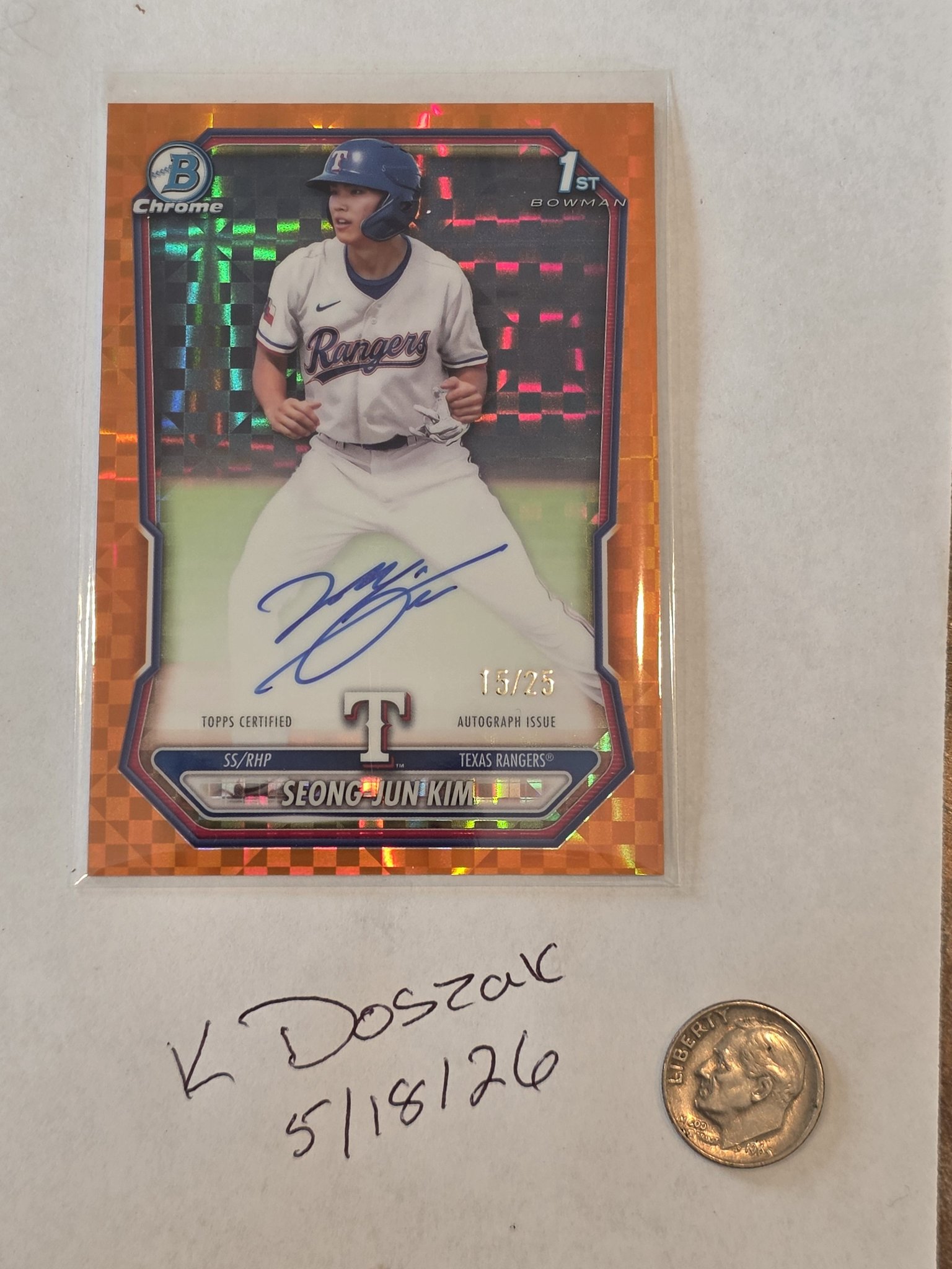 2026 Bowman Seong-Jun Kim auto baseball card for sale