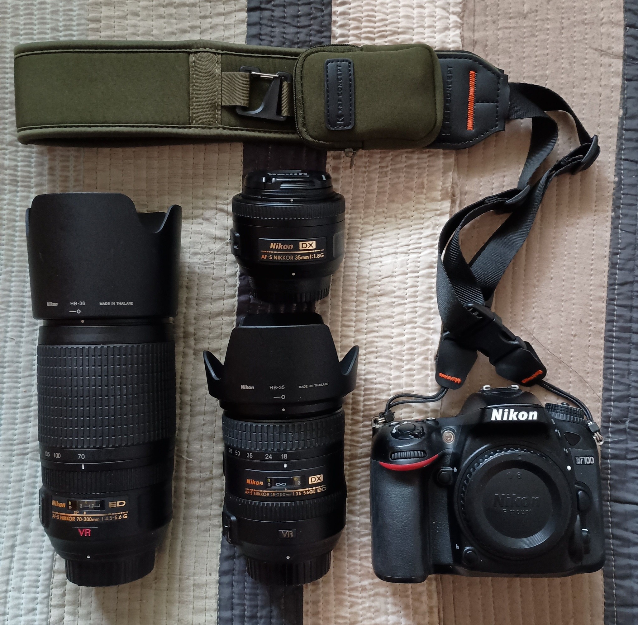 Nikon D7100 DSLR setup with 35mm, 18-200mm and 70-300mm lenses