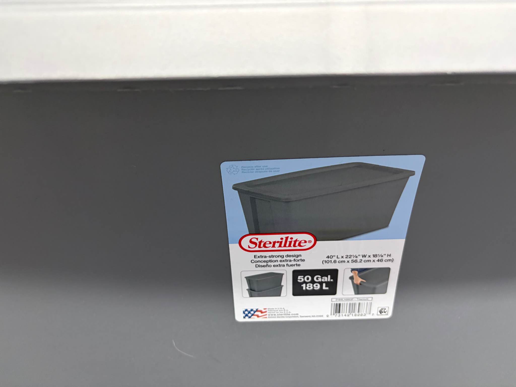 2 extra large Sterilite storage bin, 50 gallon with snap on lid