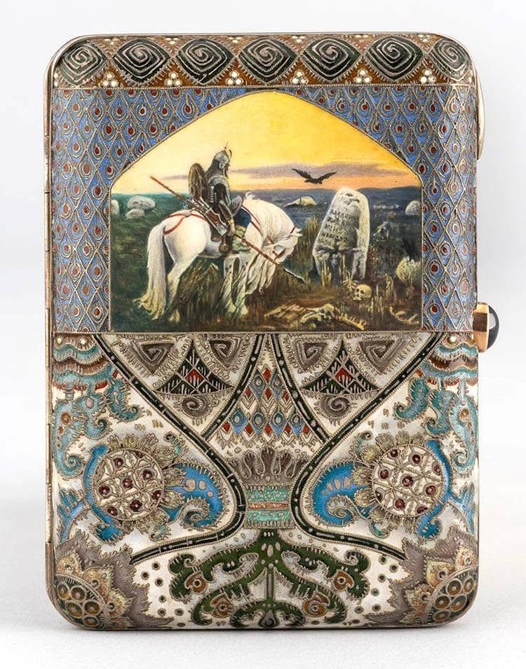 Faberge silver enamel cigarette case by Feodor Ruckert