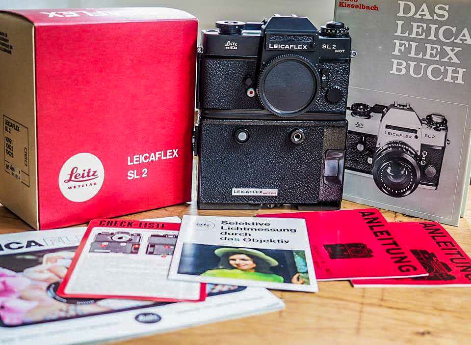Leicaflex SL2 mot set, with paperwork and original camera packing.