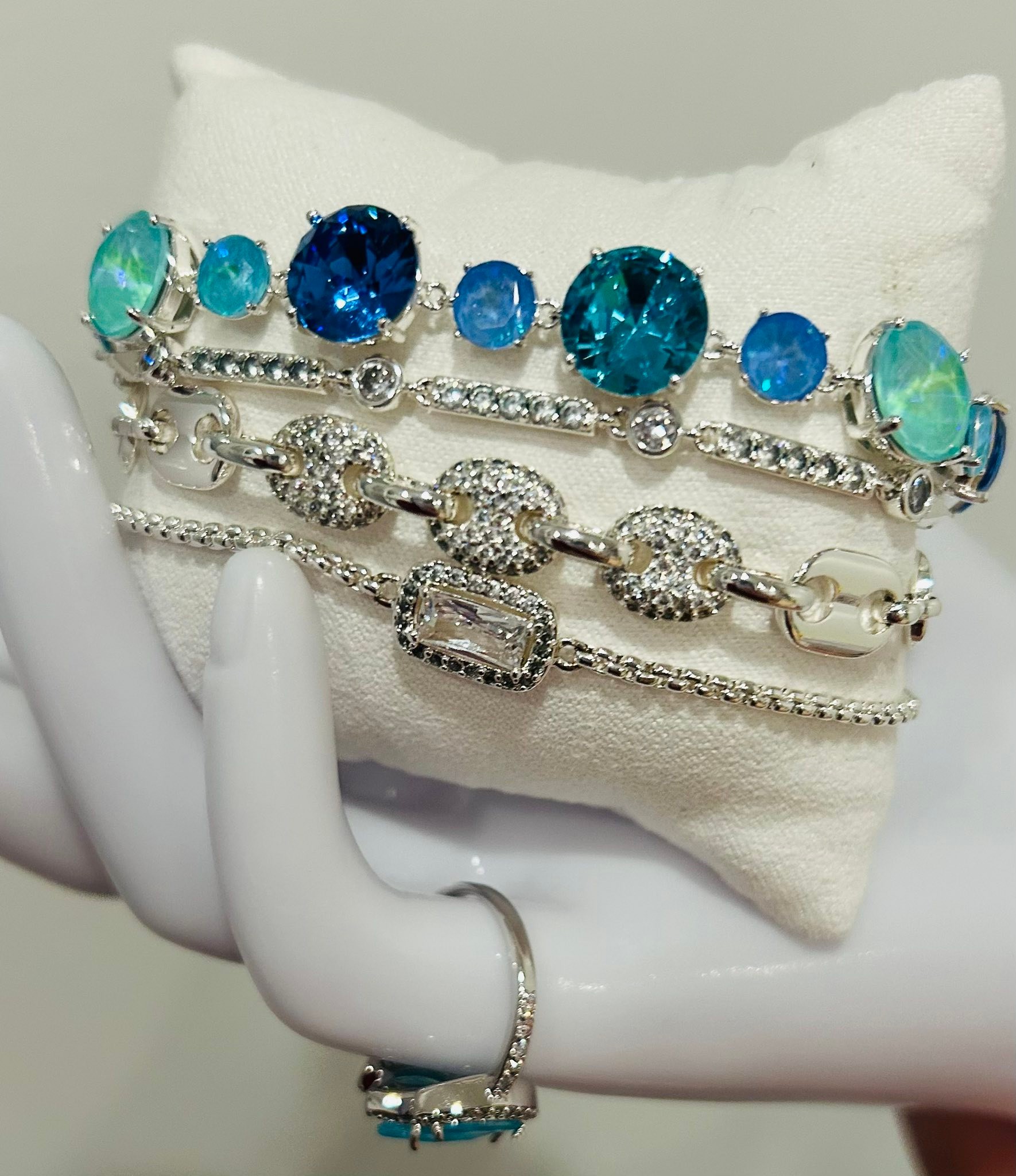 Wearing blue ice crystal jewelry today