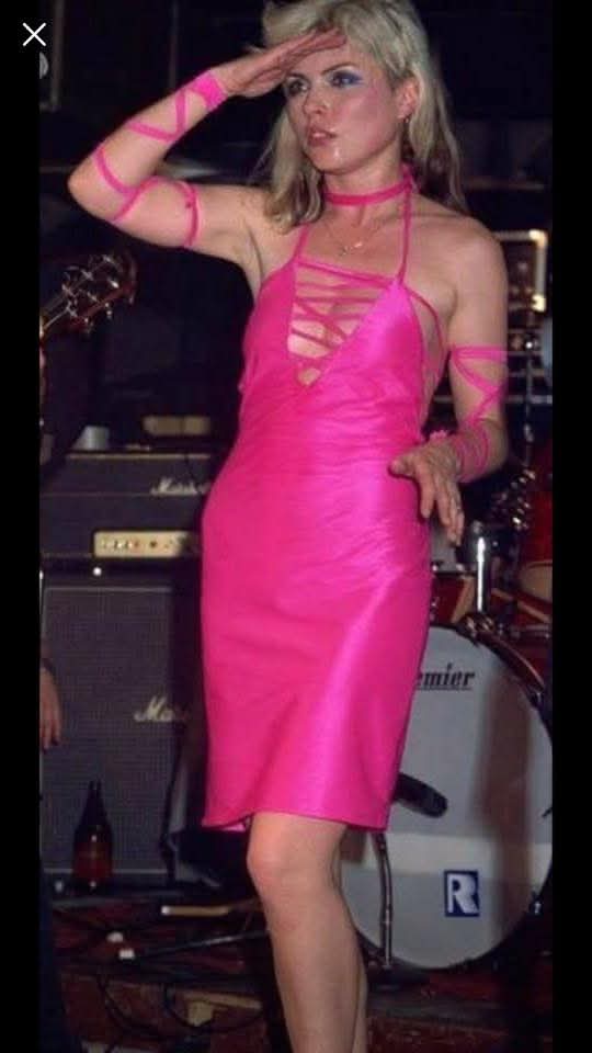 open lace back dress Debbie Harry (Pink) Art Print by Andy Warhol