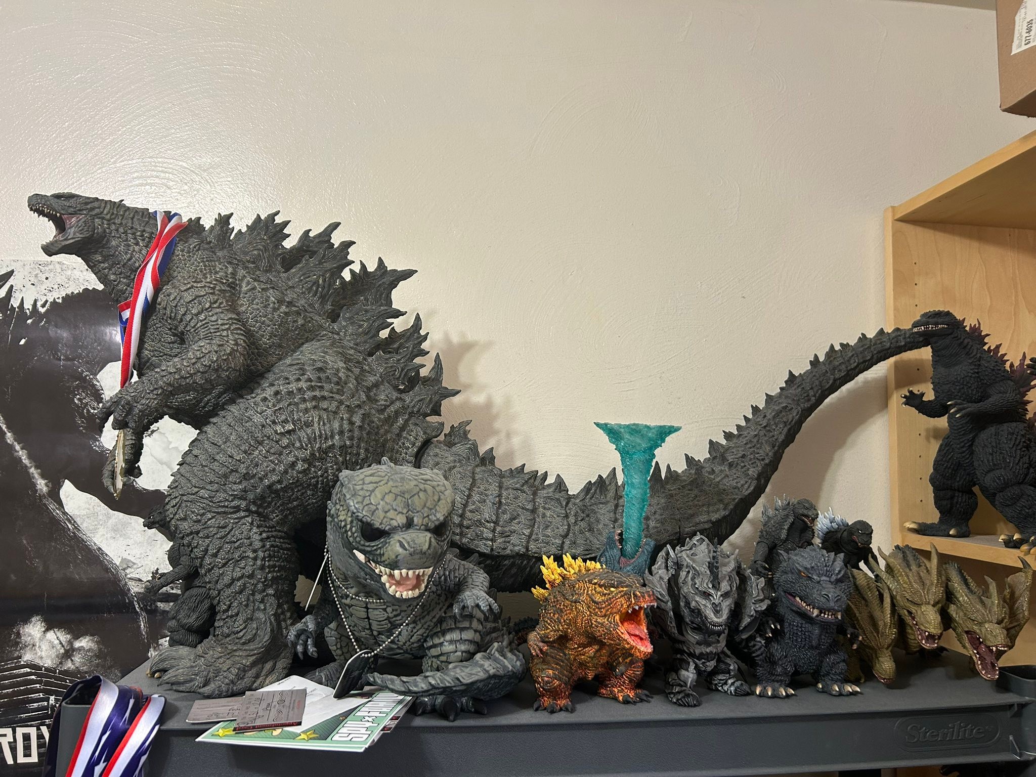 Godzilla figure collection including X-Plus and Bandai