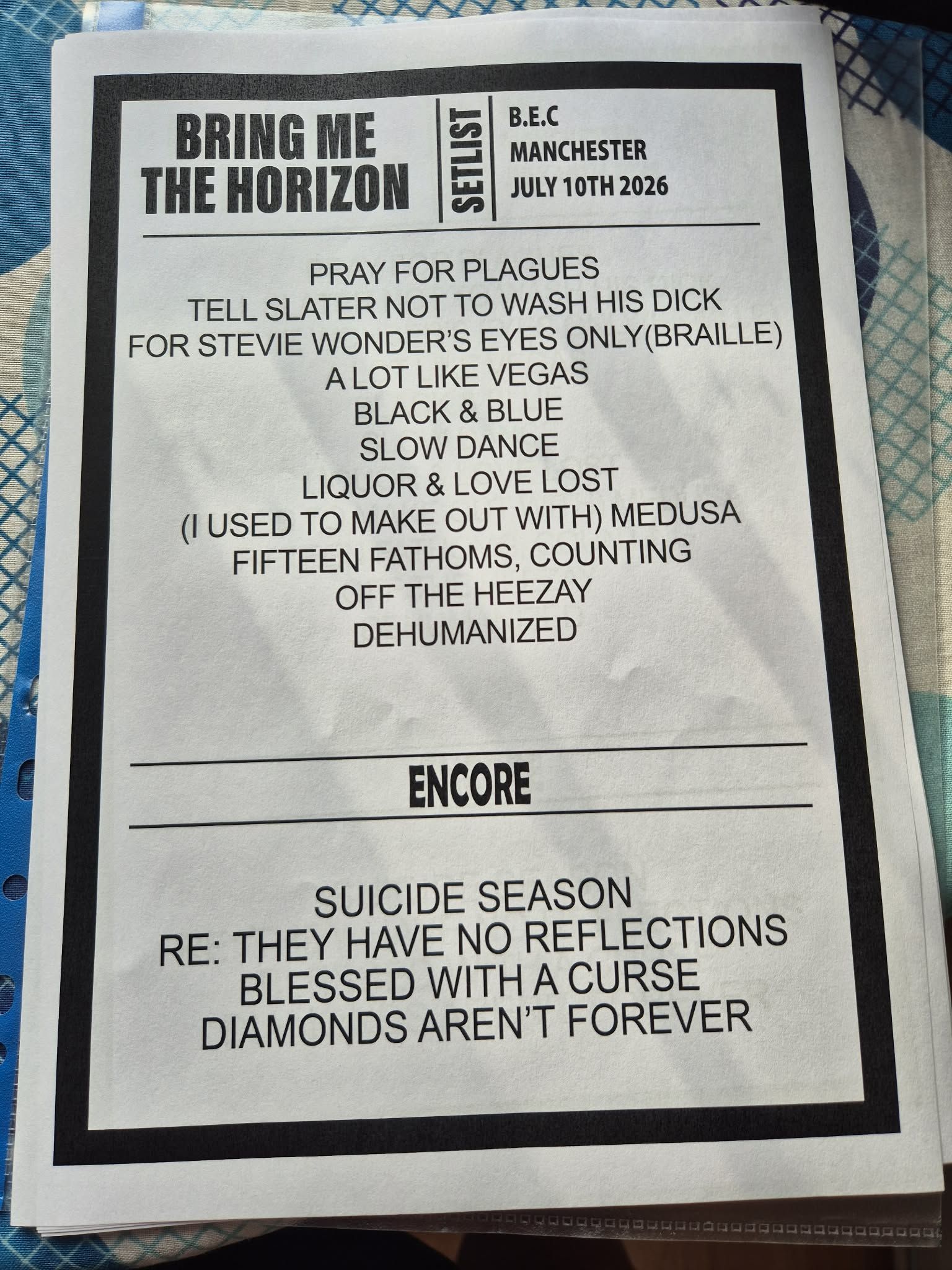 【美品】BRING ME THE HORIZON サイン入りセットリスト Bring Me The Horizon setlist for memories