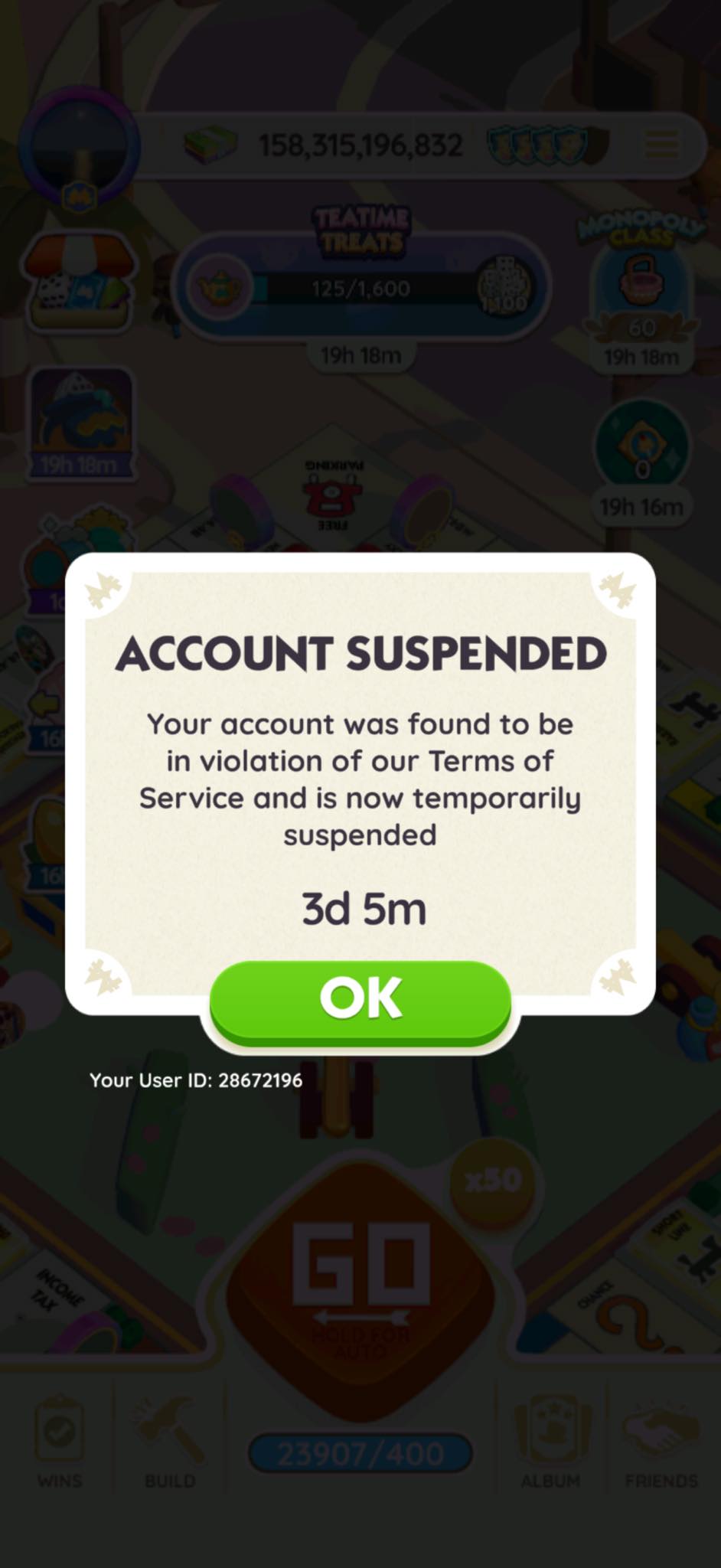 Why was my Monopoly account suspended without reason?