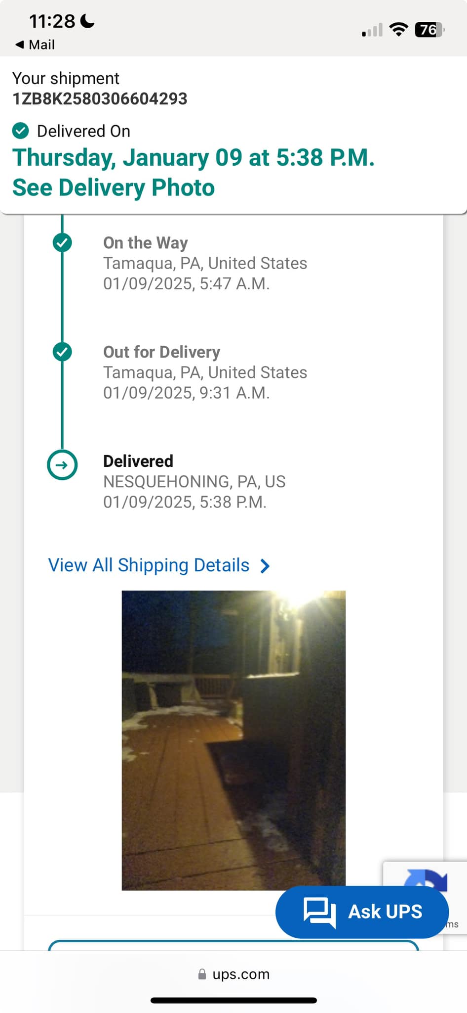 USPS package delivered to wrong address in Tamaqua, PA area